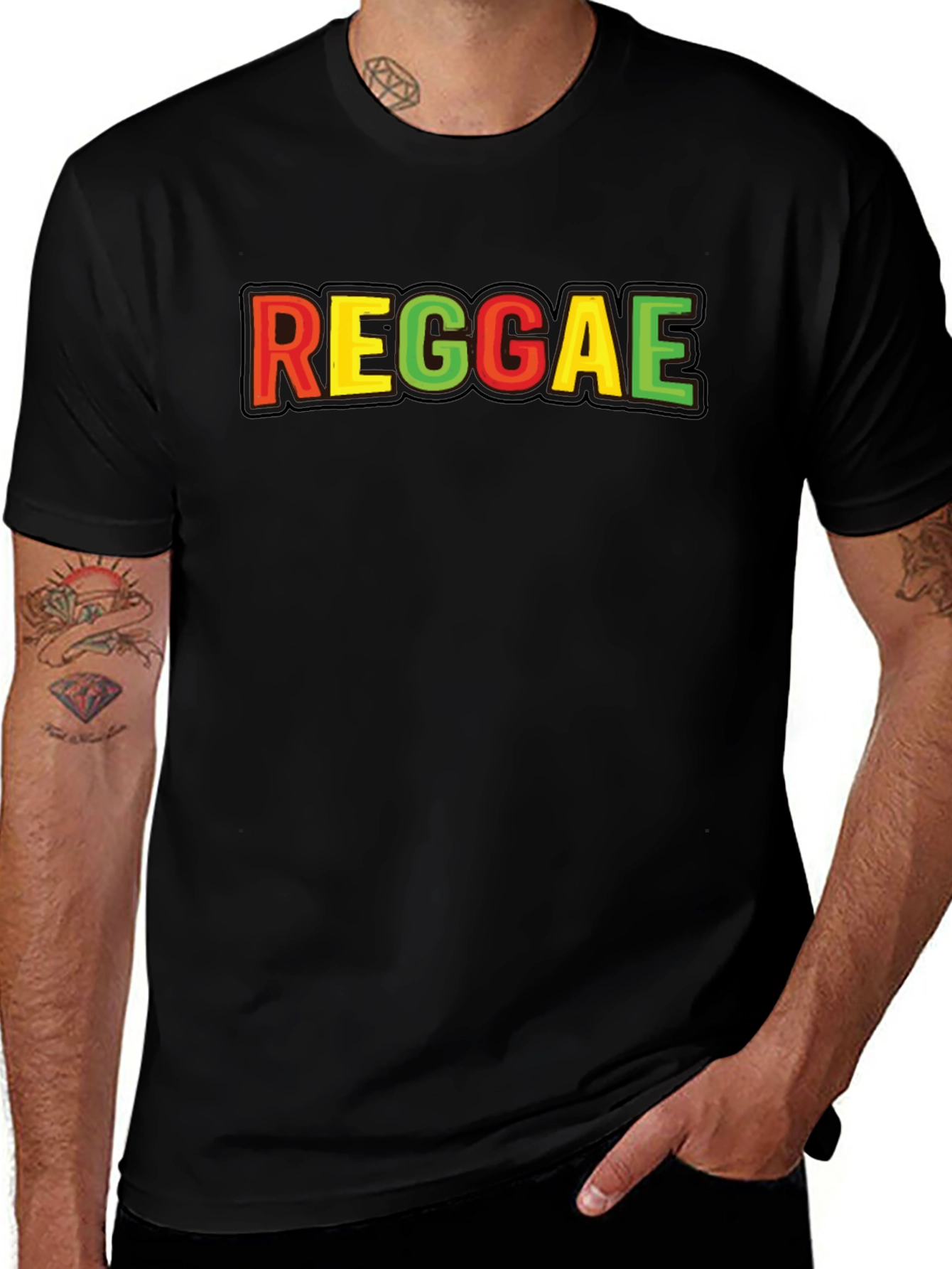 Variant 26 of Reggae Graphic Tee - Rasta Colors - Stylish Black T-Shirt