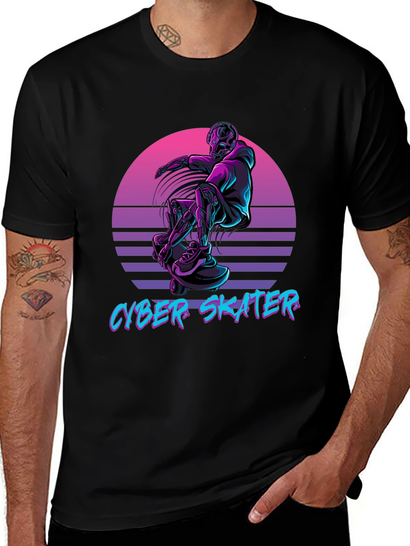 Variant 10 of Cyber Skater Black T-Shirt Vaporwave Design