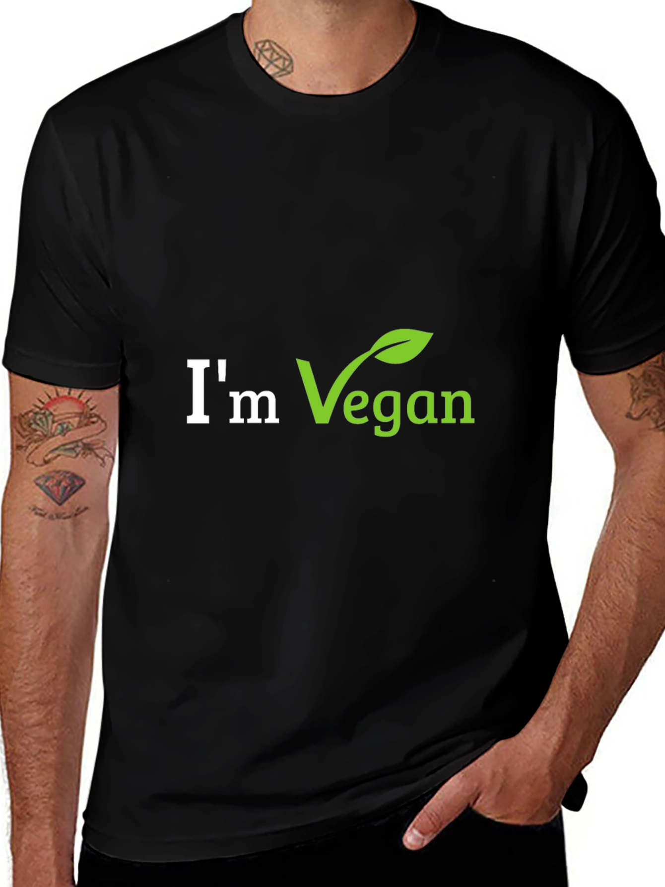 Variant 8 of I'm Vegan Graphic T-Shirt - Black Cotton Blend