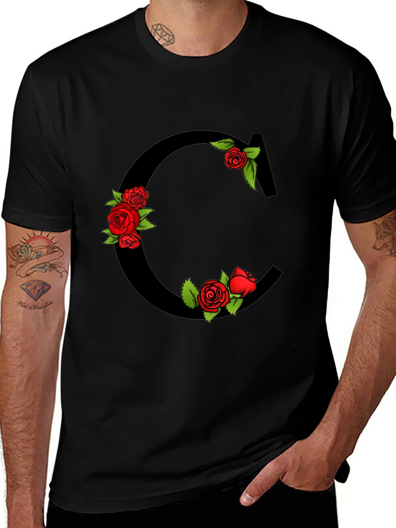 Variant 12 of Floral Letter C Black T-Shirt