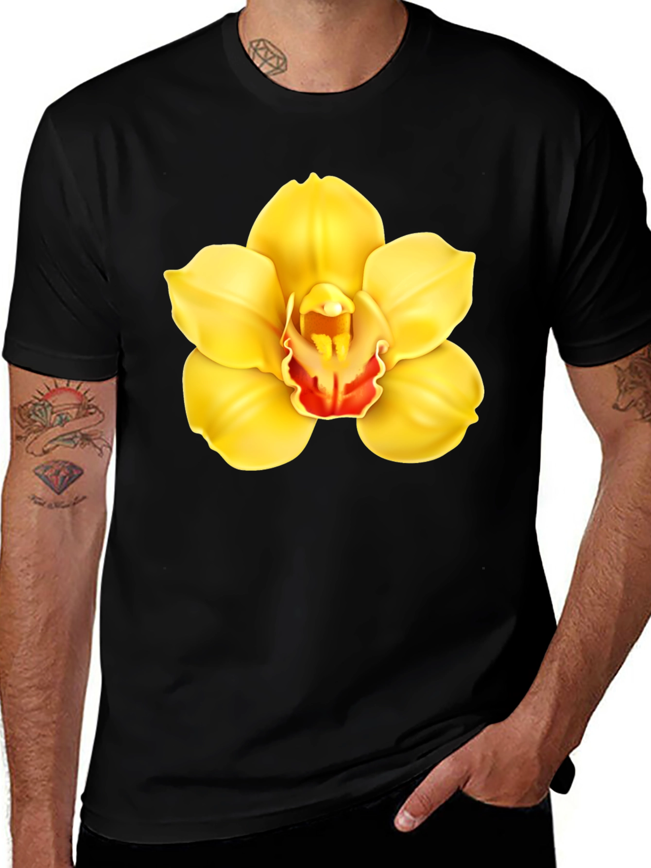 Floral Orchid Graphic Tee - Stylish Black T-Shirt