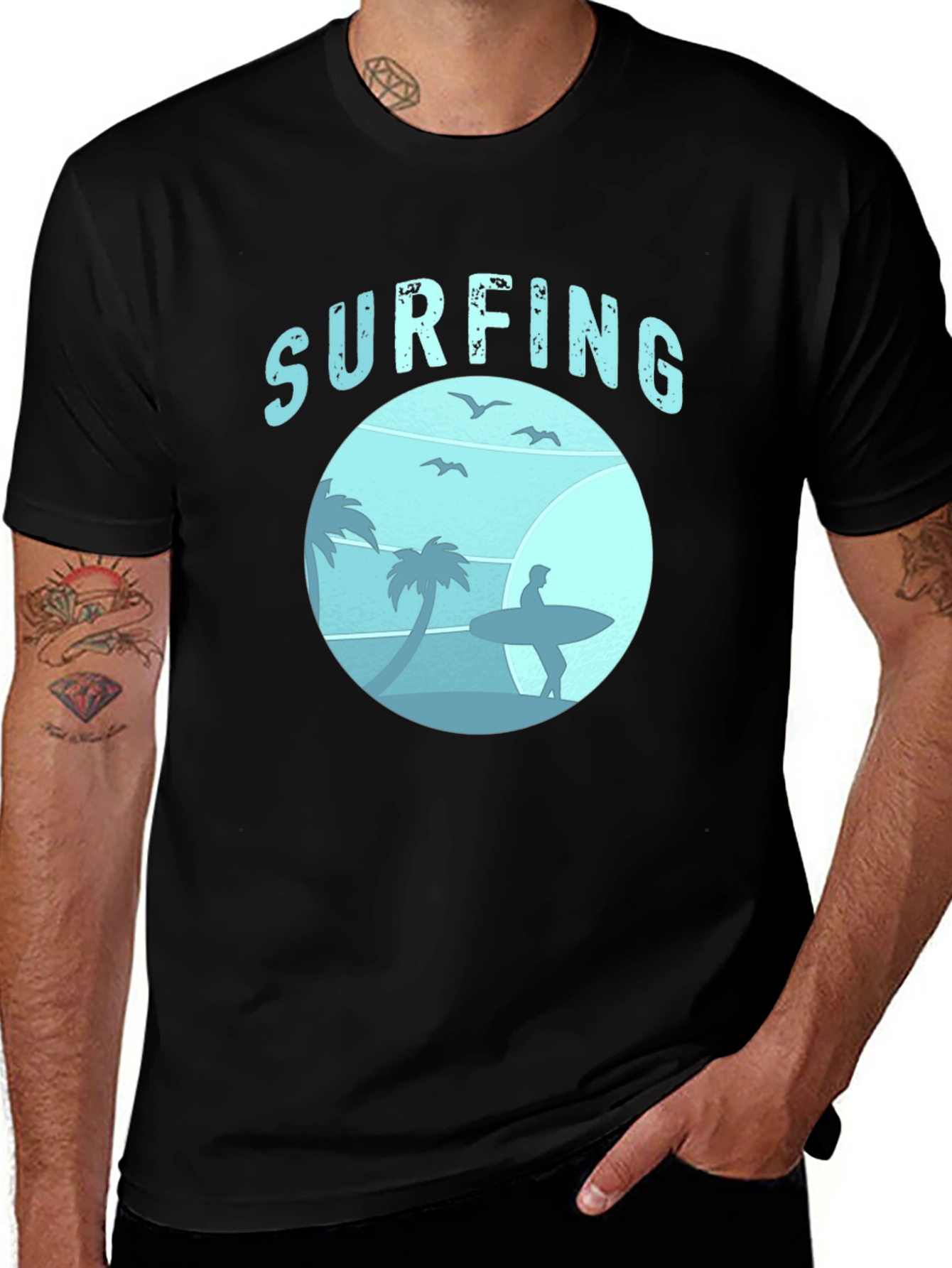 Variant 26 of Surfing Scene Graphic Tee - Black