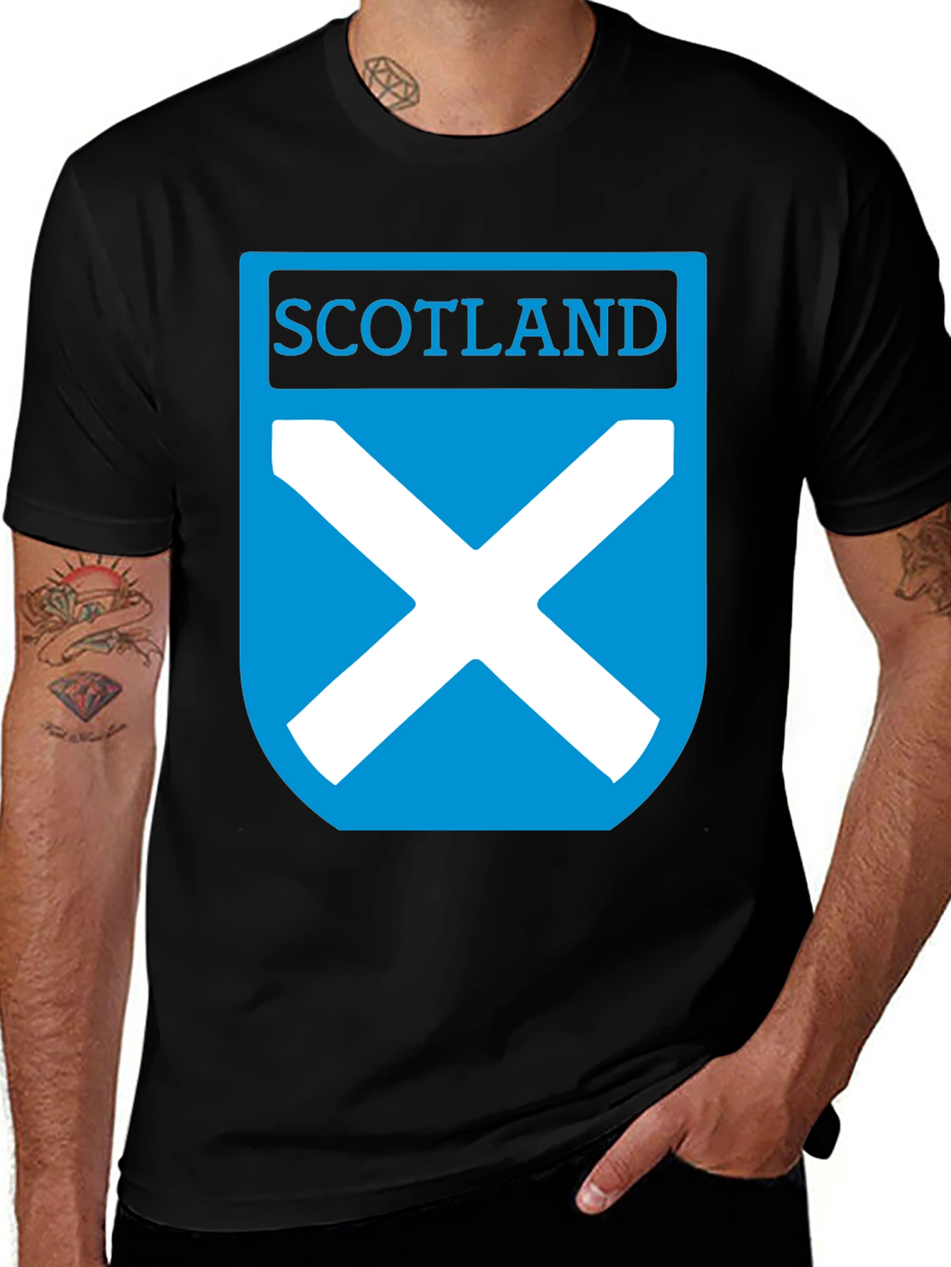 Scotland Saltire T-Shirt: Black Cotton Tee