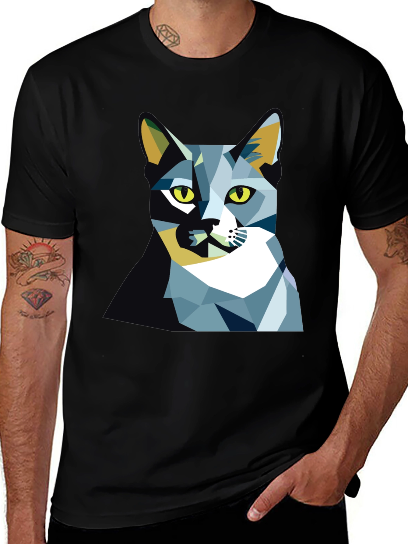 Variant 19 of Geometric Cat Graphic Tee - Modern Art Shirt