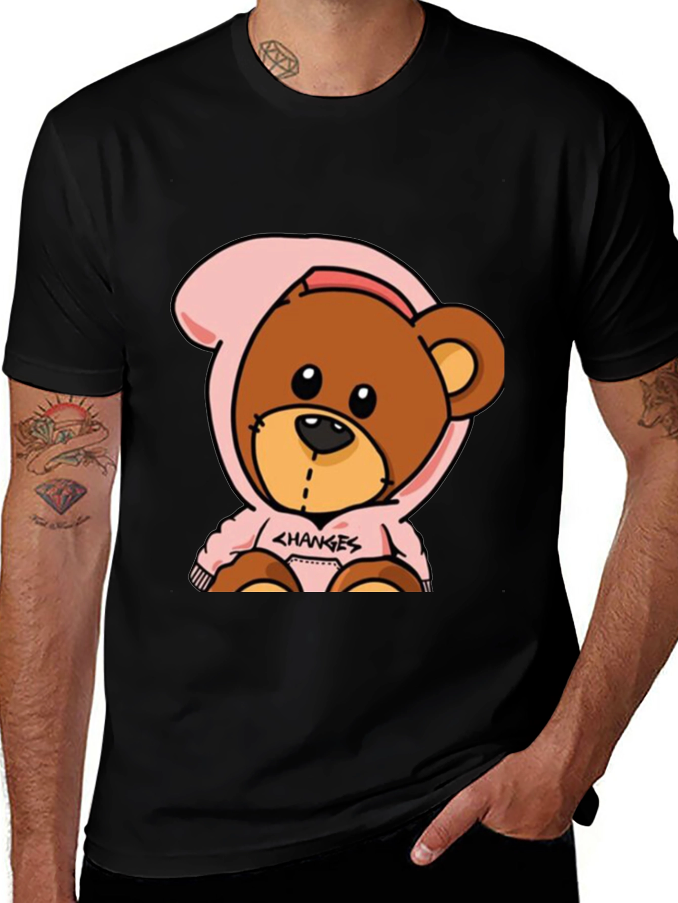 Black Cartoon Bear Graphic Tee main image
