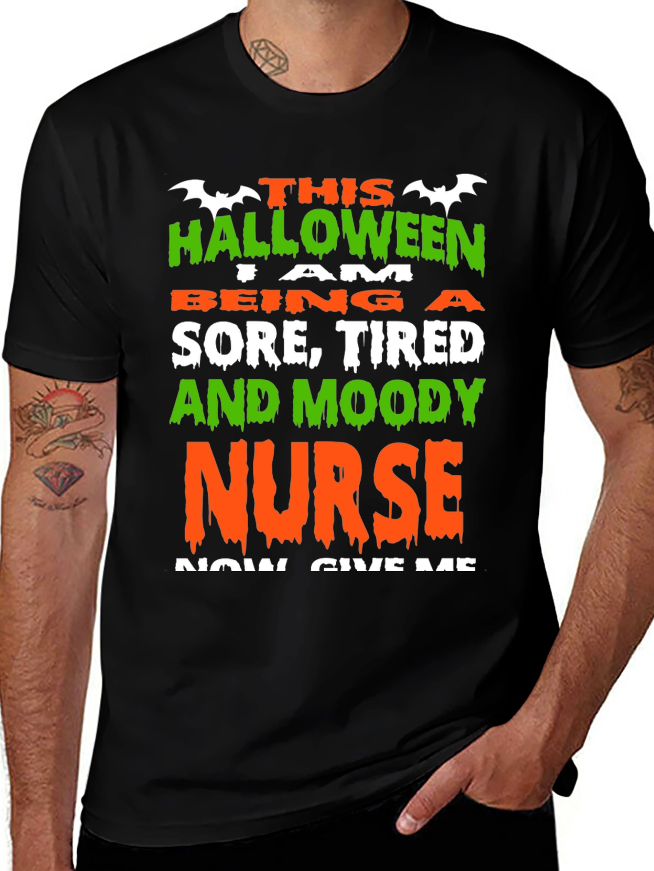 Black Halloween Nurse Graphic T-Shirt - Sore, Tired & Moody main image