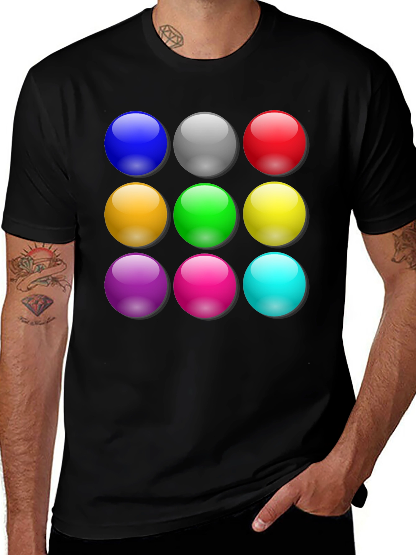 Variant 24 of Colorful Spheres Graphic Black T-Shirt