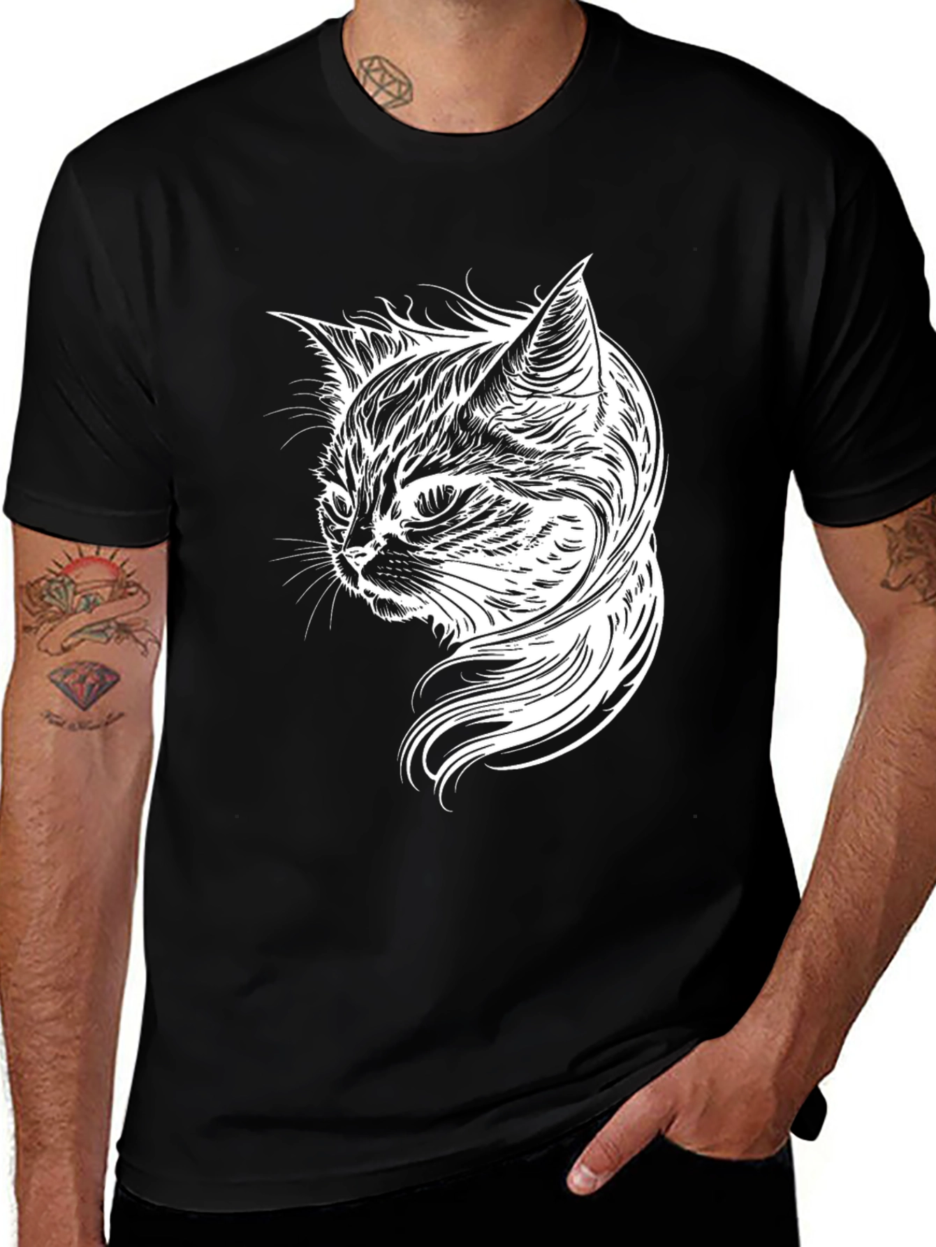 Variant 11 of Cat Graphic Print Black T-Shirt