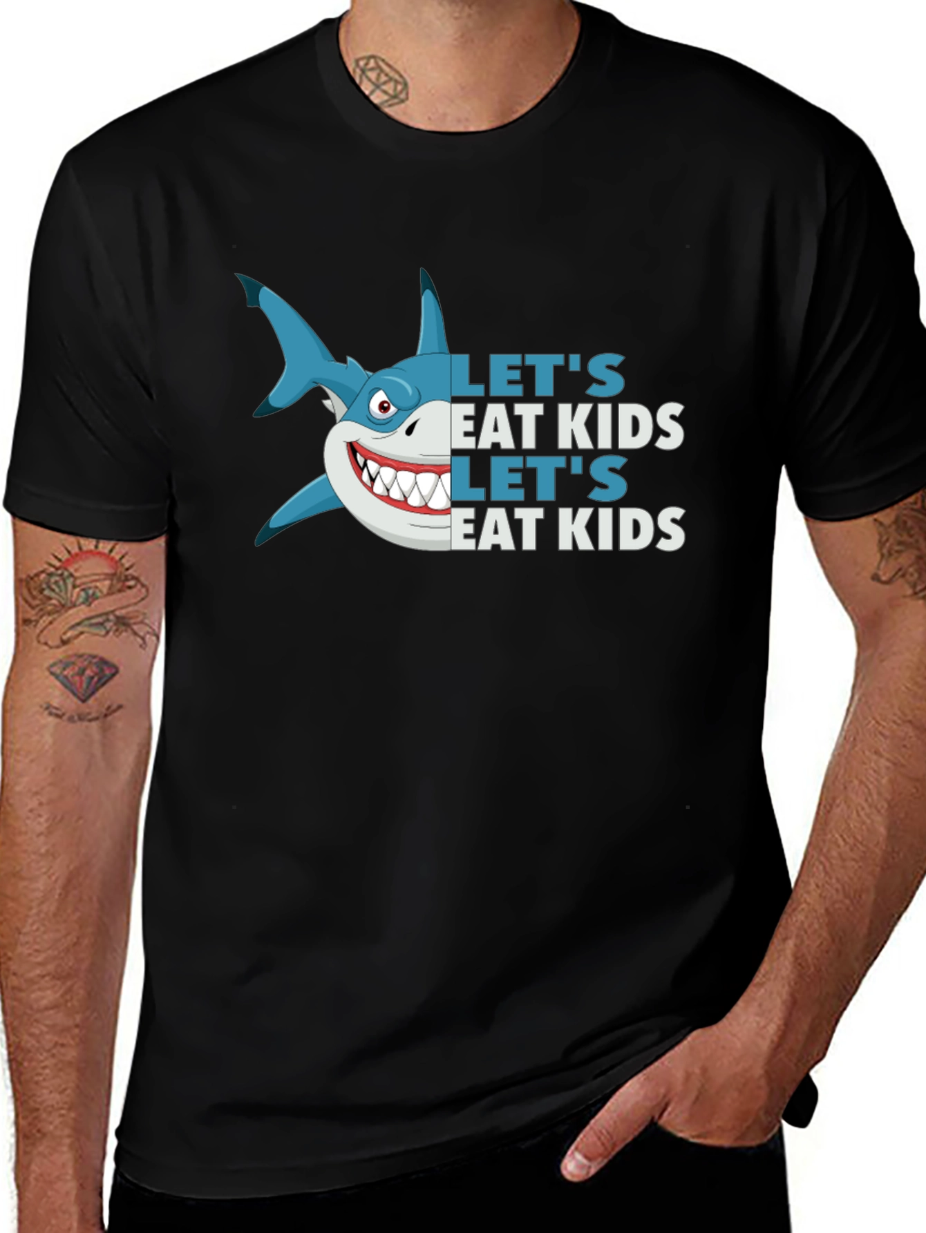 Variant 13 of Funny Shark 'Let's Eat Kids' Black Graphic Tee