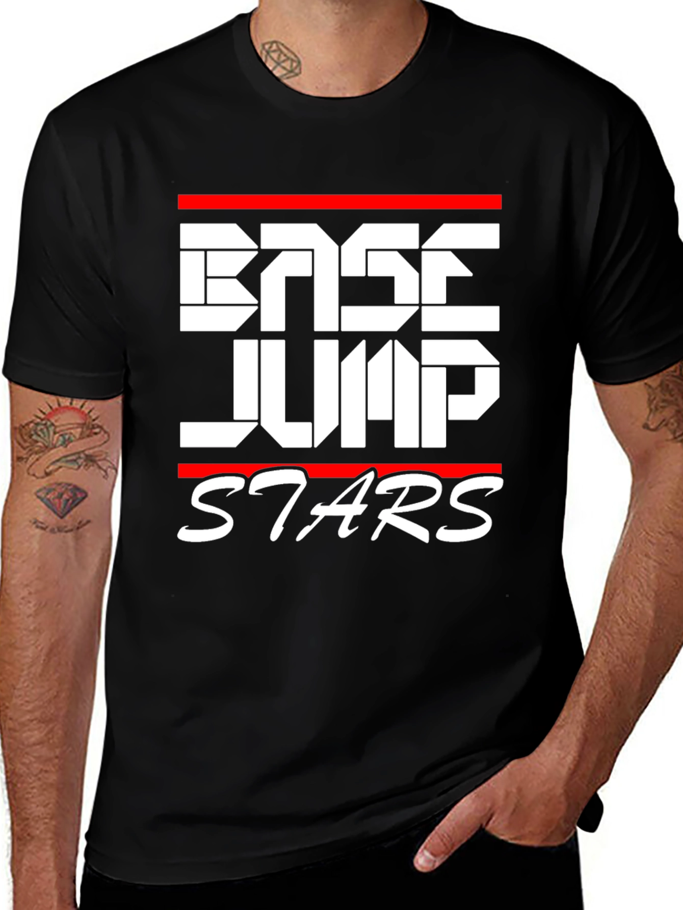 Variant 12 of Base Jump Stars Graphic T-Shirt | Mens Black Tee