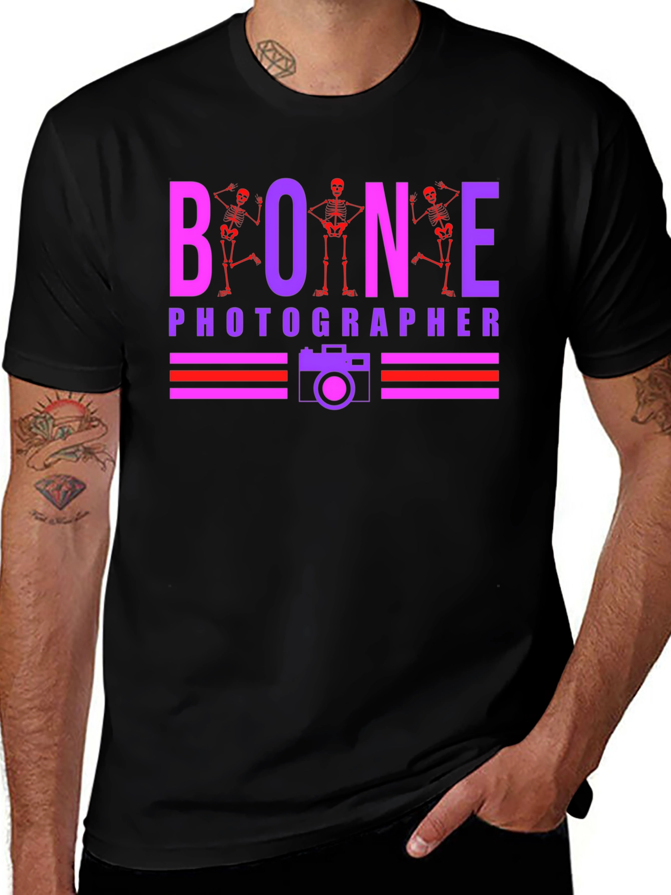 Variant 10 of Bone Photographer Graphic Tee - Fun Skeleton Design