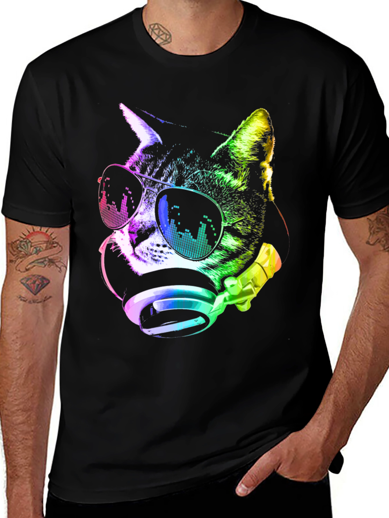 Variant 19 of Cool Cat DJ T-Shirt - Black Graphic Tee