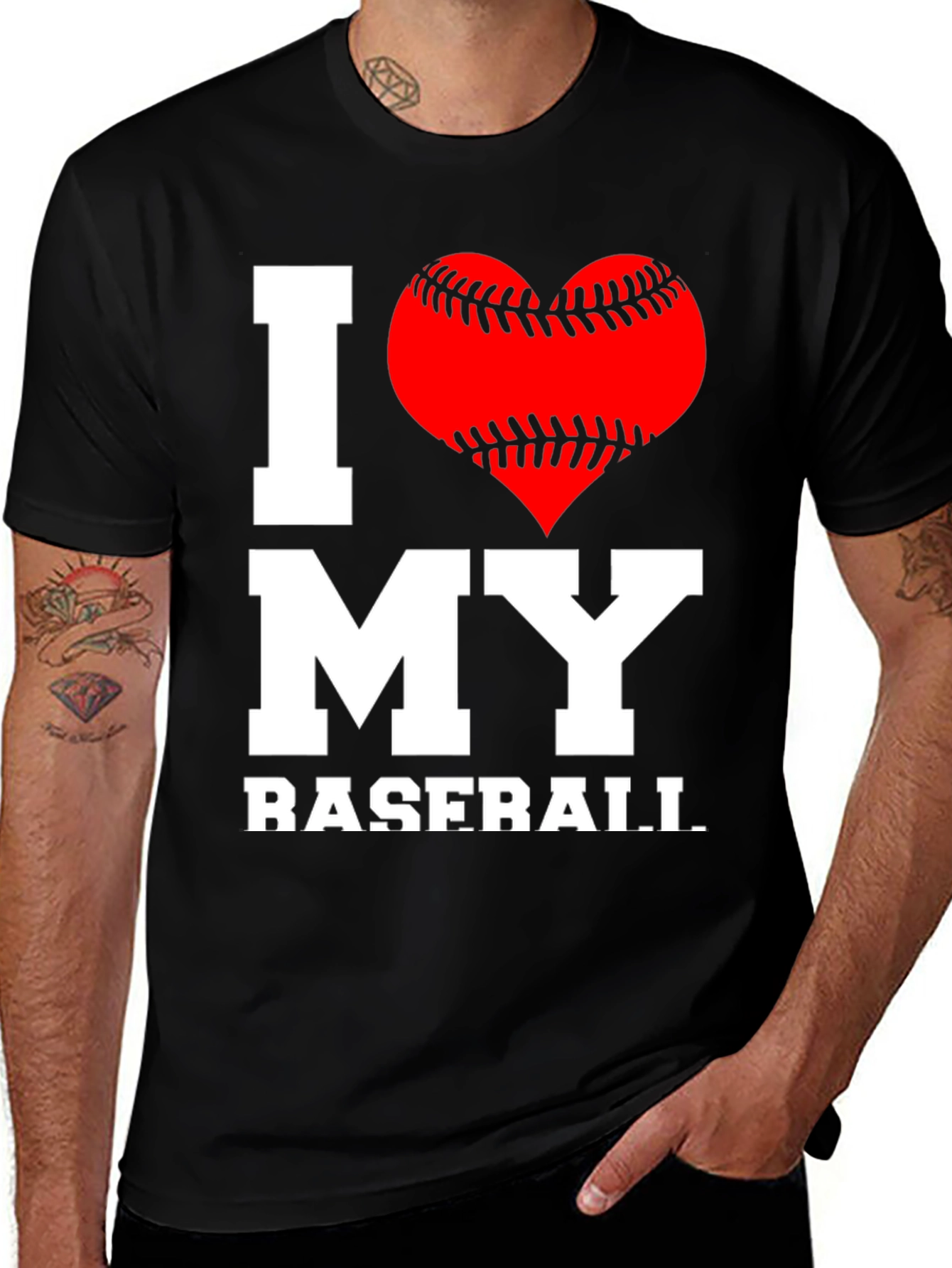 Variant 17 of I Heart My Baseball T-Shirt - Black, Short Sleeve