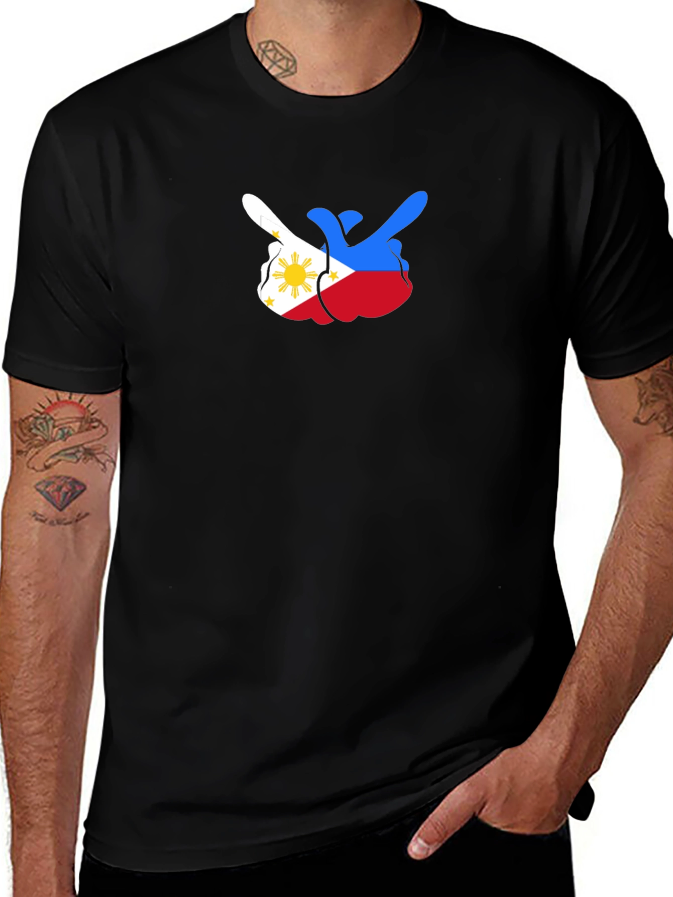 Variant 17 of Philippines Flag Middle Finger Black Tee