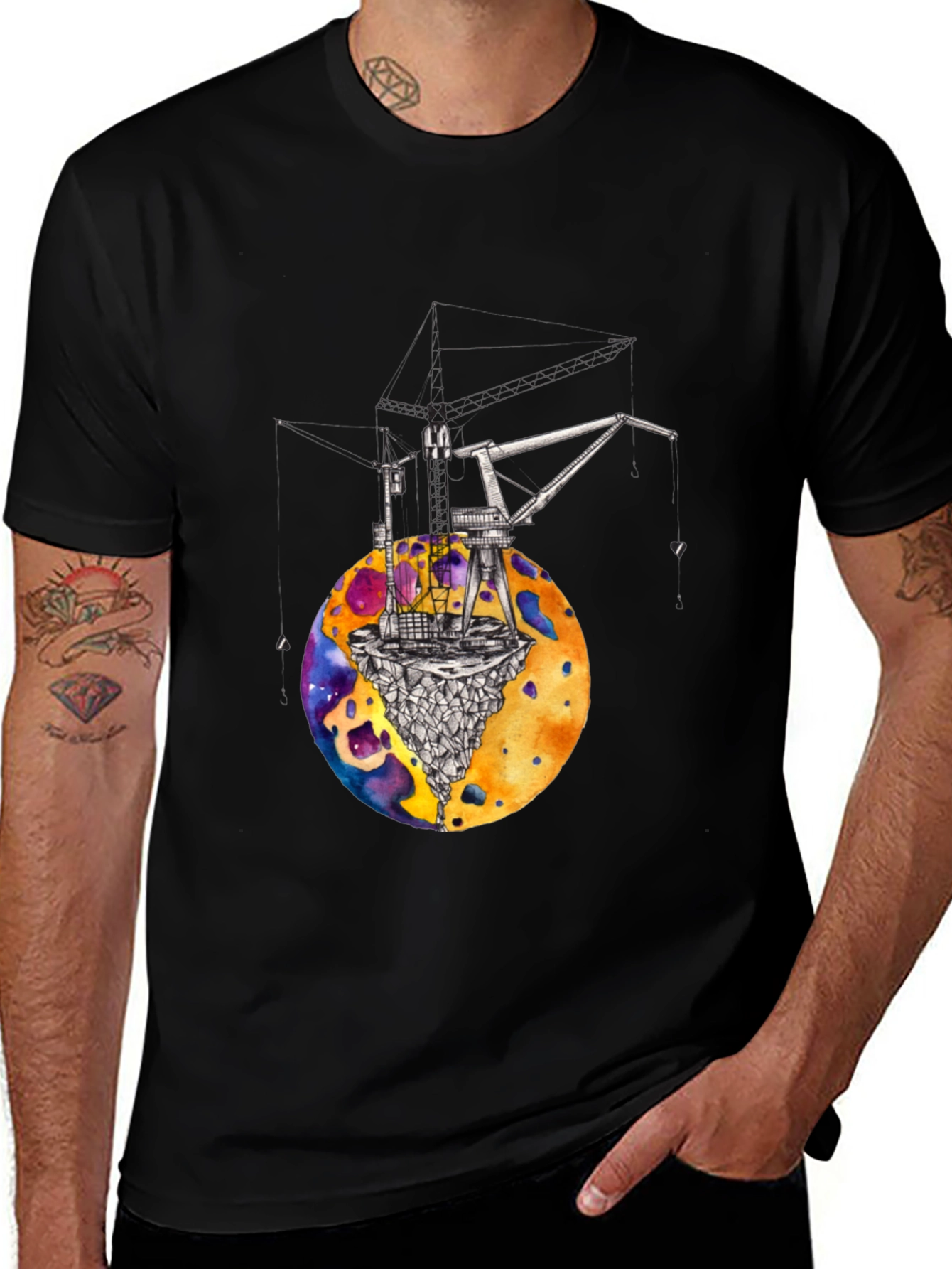 Variant 3 of Cosmic Crane T-Shirt - Black Graphic Tee