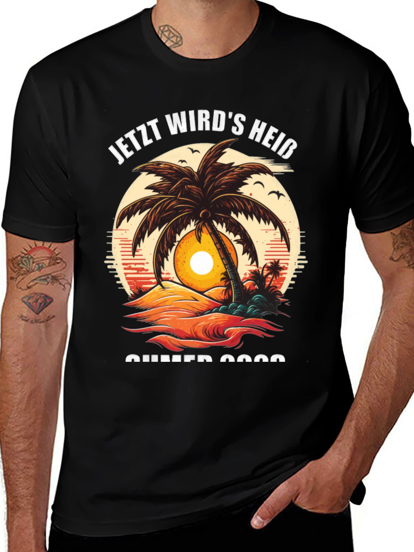 Variant 21 of Summer Vibes T-Shirt - Black Tee with Beach Design