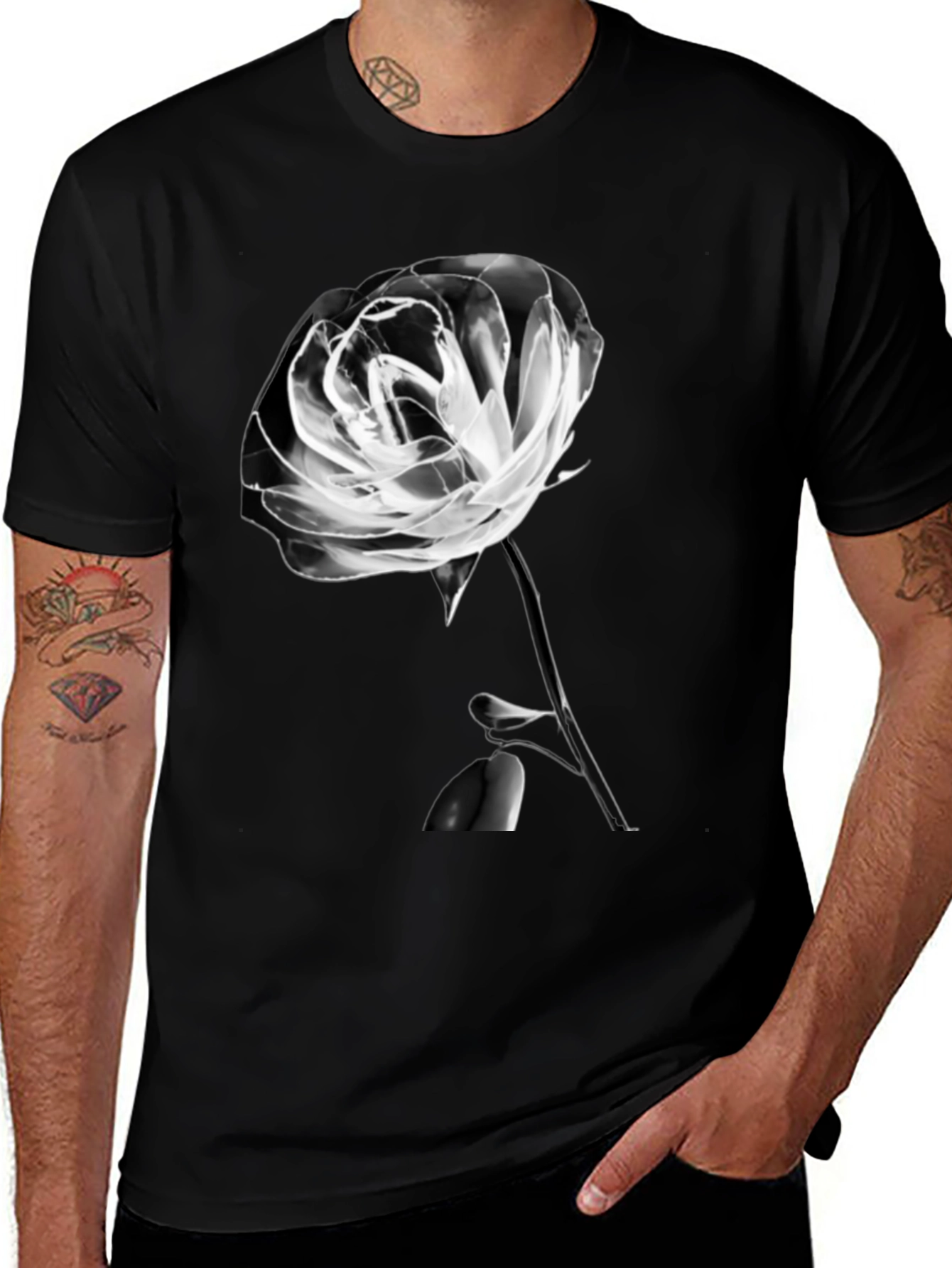 Variant 10 of Rose Graphic T-Shirt - Black Casual Tee