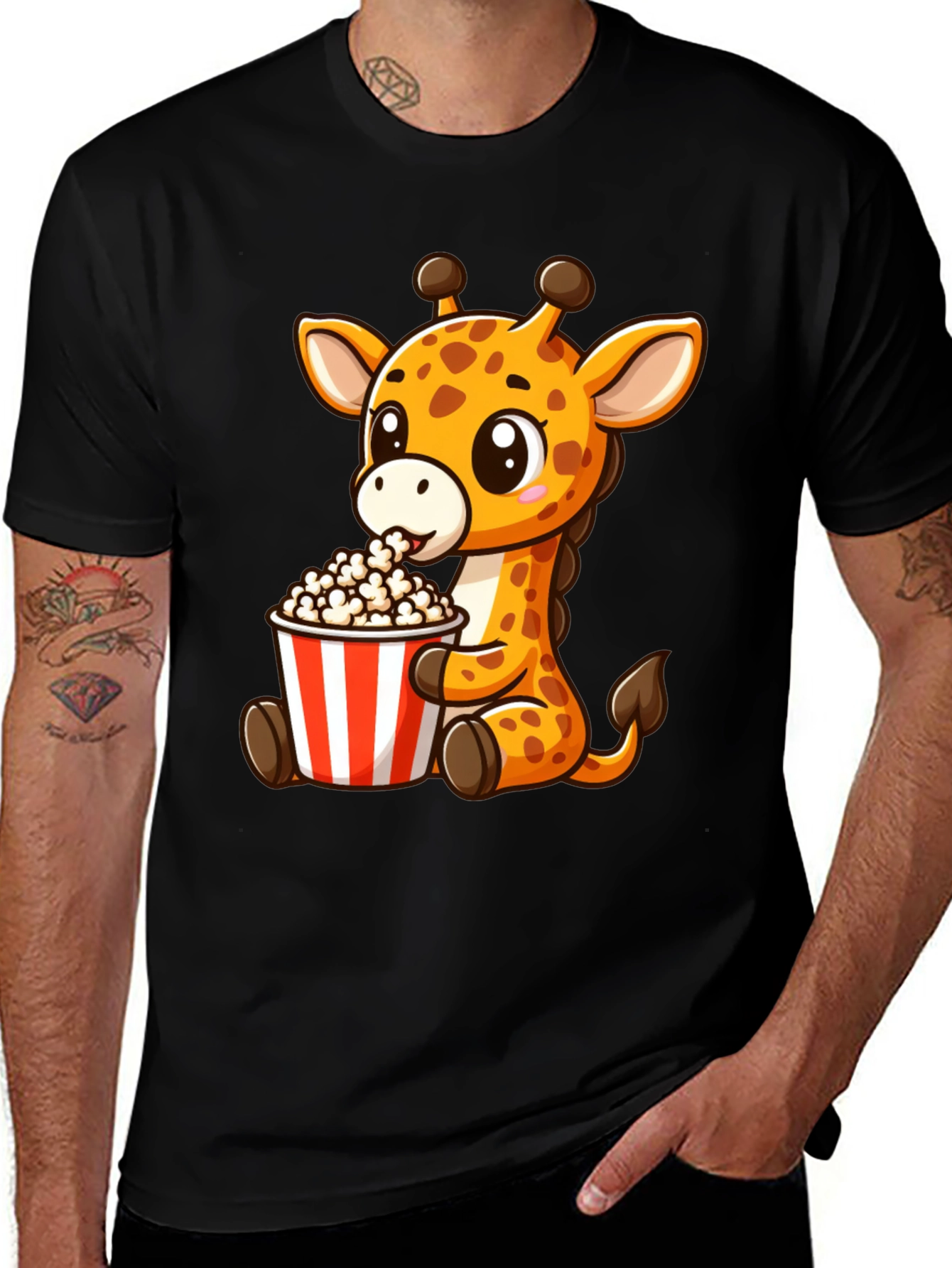 Variant 17 of Giraffe Eating Popcorn Graphic T-Shirt