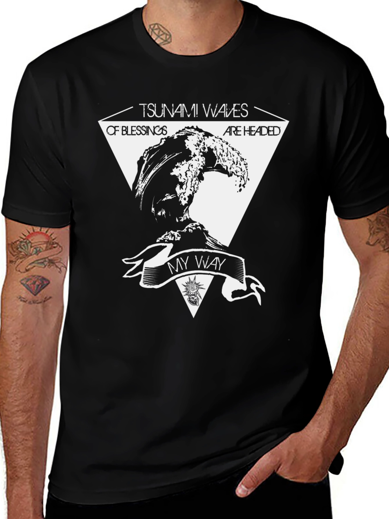 Variant 23 of Tsunami Waves Graphic Print Black T-Shirt