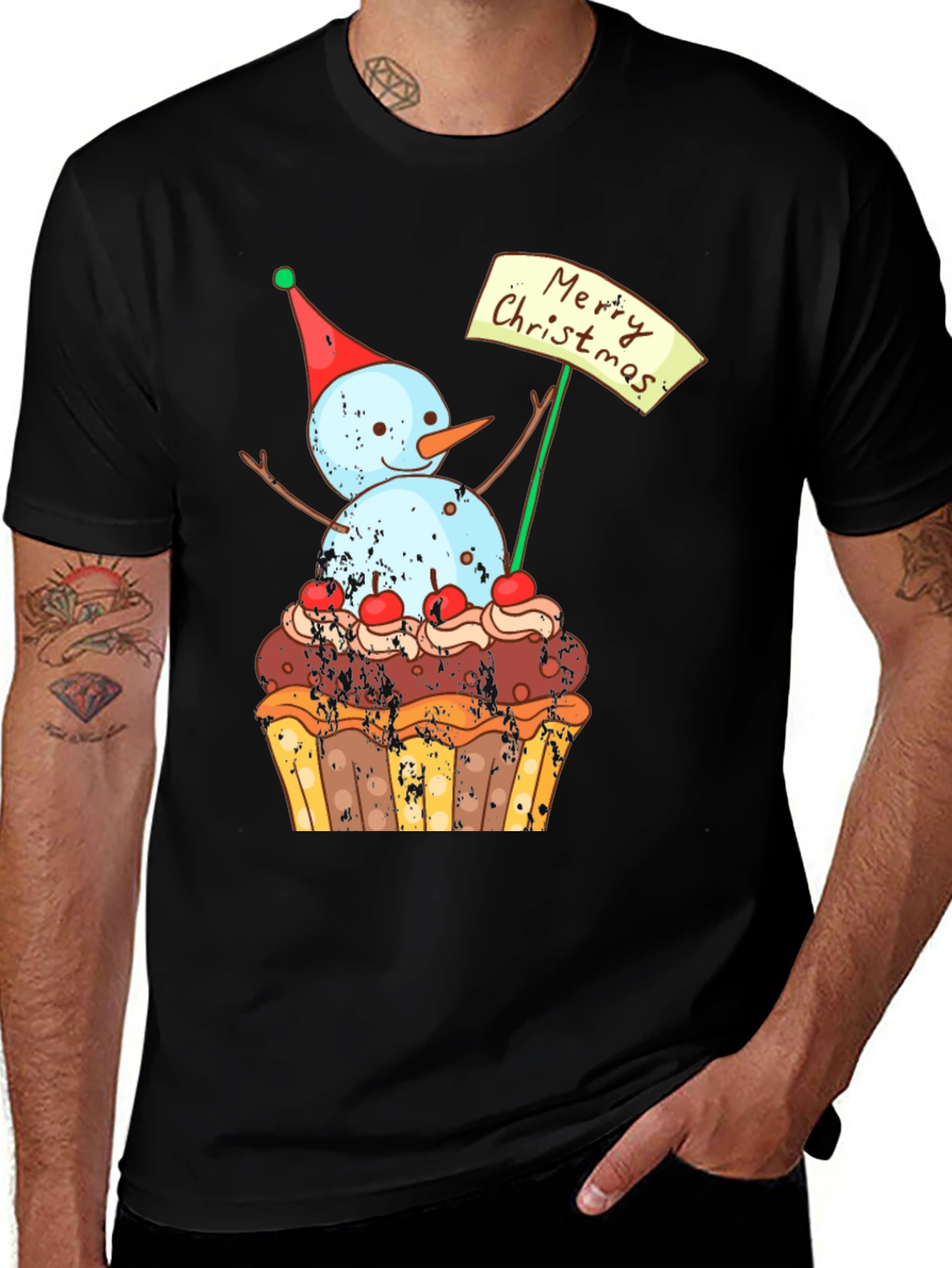 Merry Christmas Snowman Cupcake T-Shirt