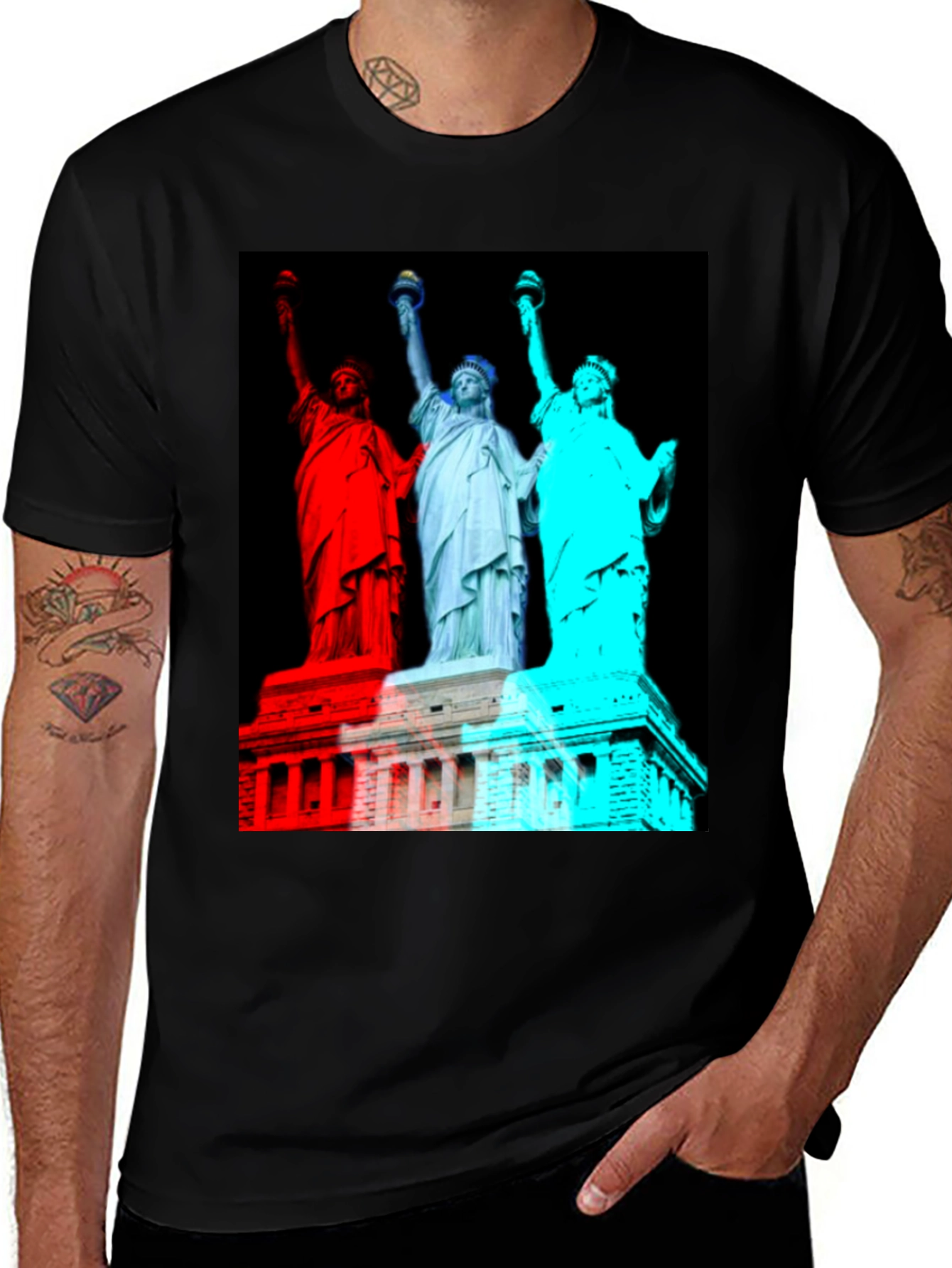 Statue of Liberty 3D Effect Black T-Shirt