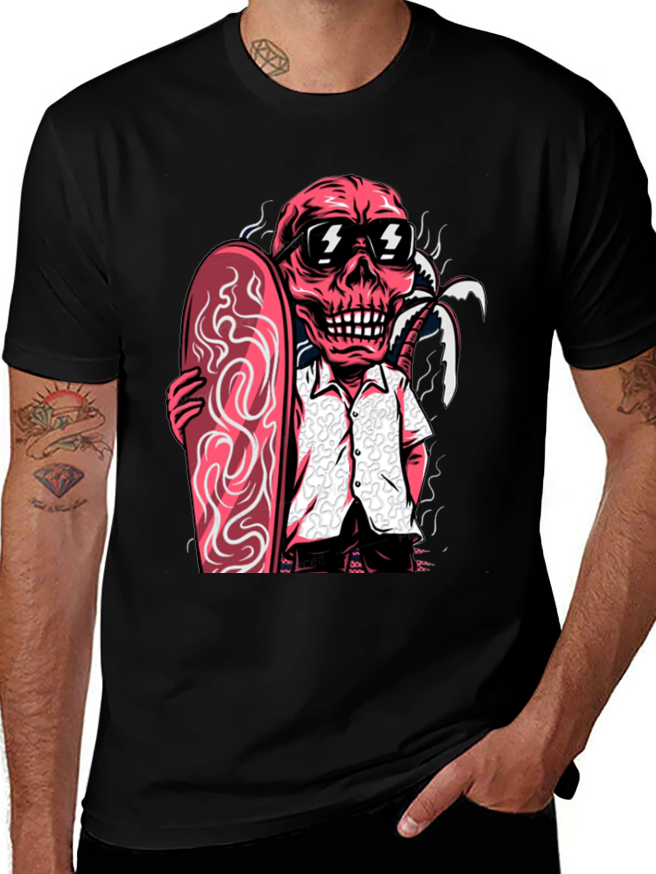 Variant 11 of Skull Surfer Graphic Tee - Mens Black T-Shirt