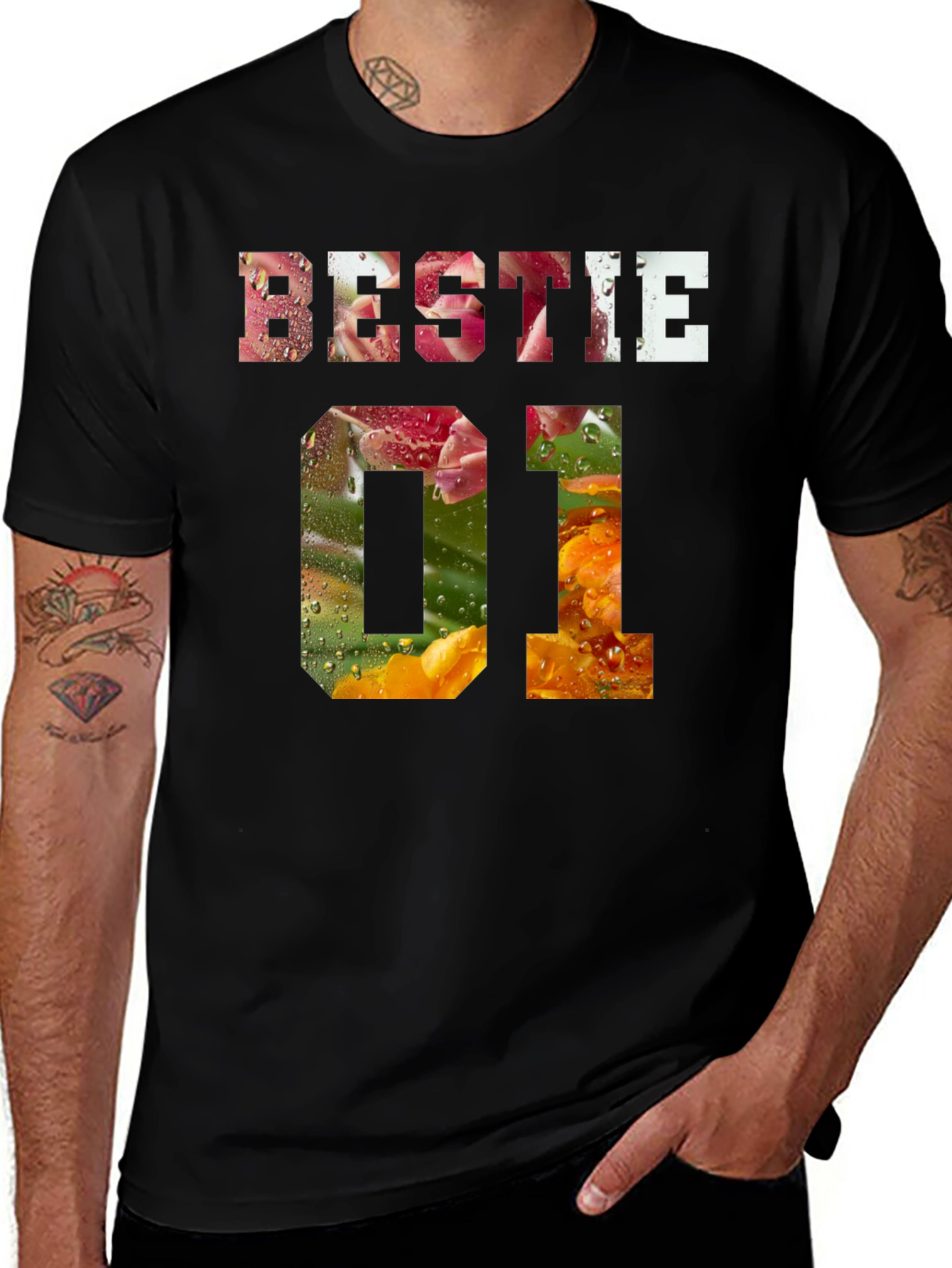 Variant 25 of Bestie 01 Floral Print Black T-Shirt