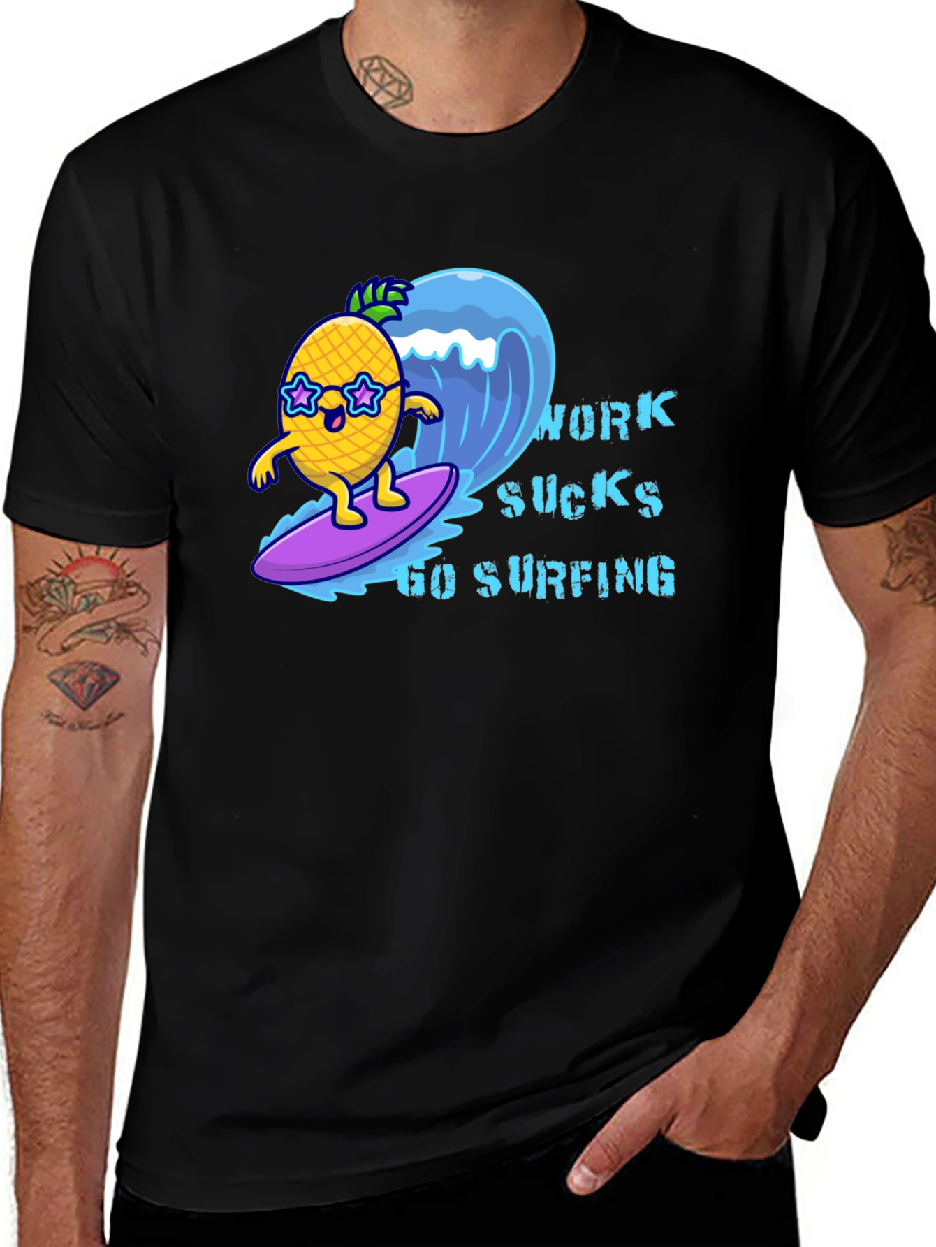 Variant 5 of Pineapple Surfer Graphic T-Shirt - Work Sucks, Go Surfing