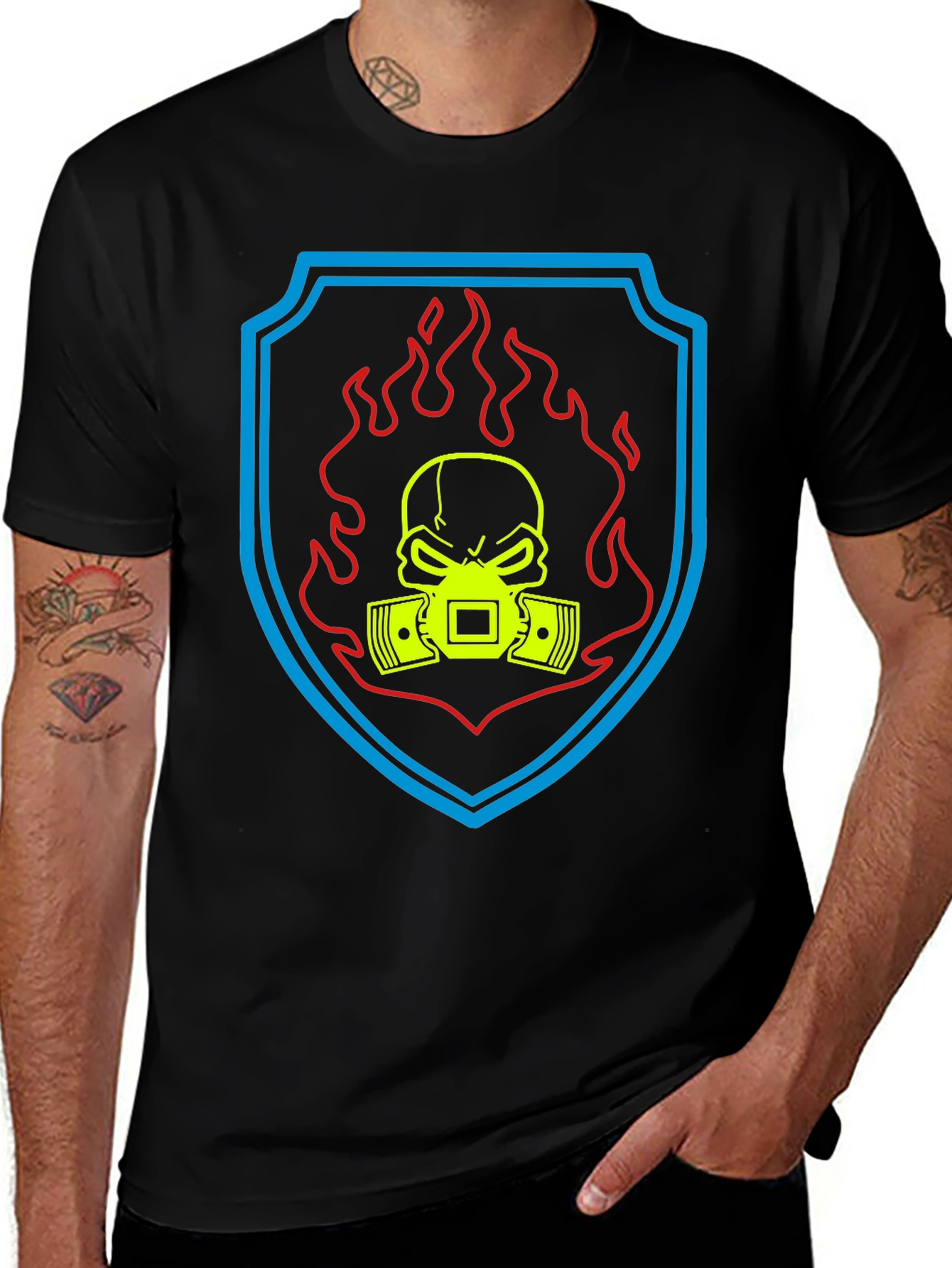 Variant 14 of Skull Gas Mask Shield Graphic Tee - Black