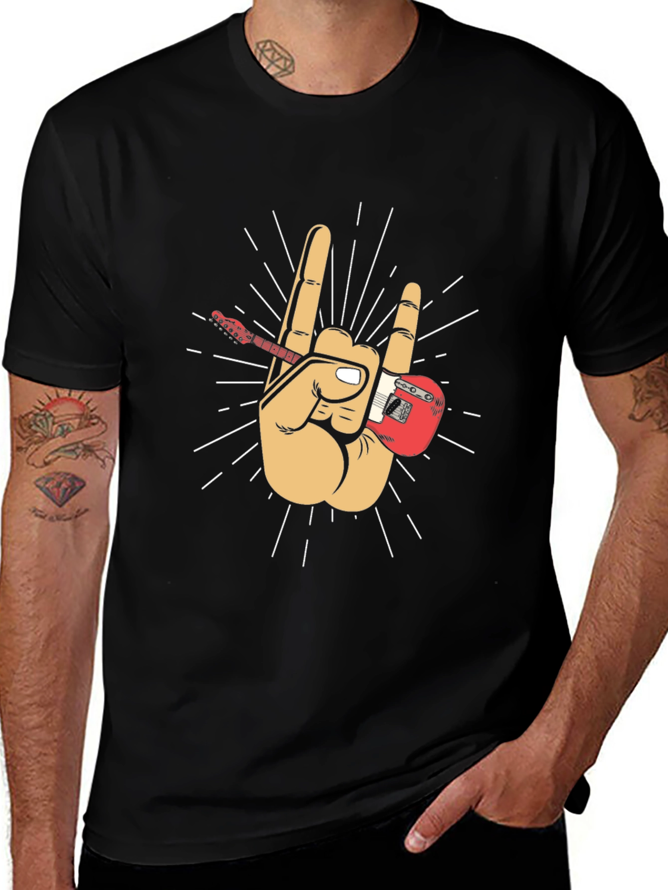 Variant 15 of Rock On! Guitar Hand Black T-Shirt