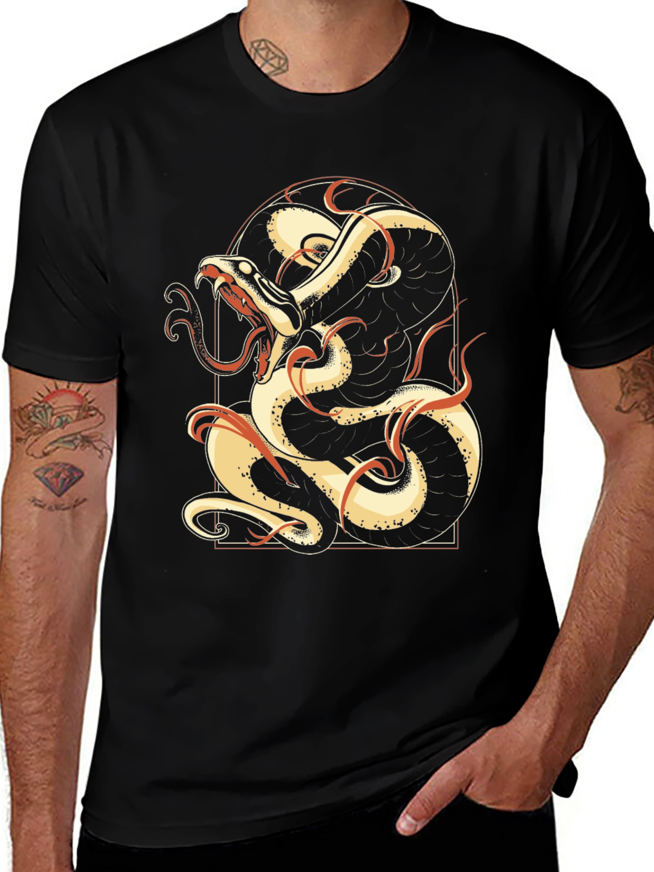 Variant 21 of Men's Black Graphic Tee - Snake Design