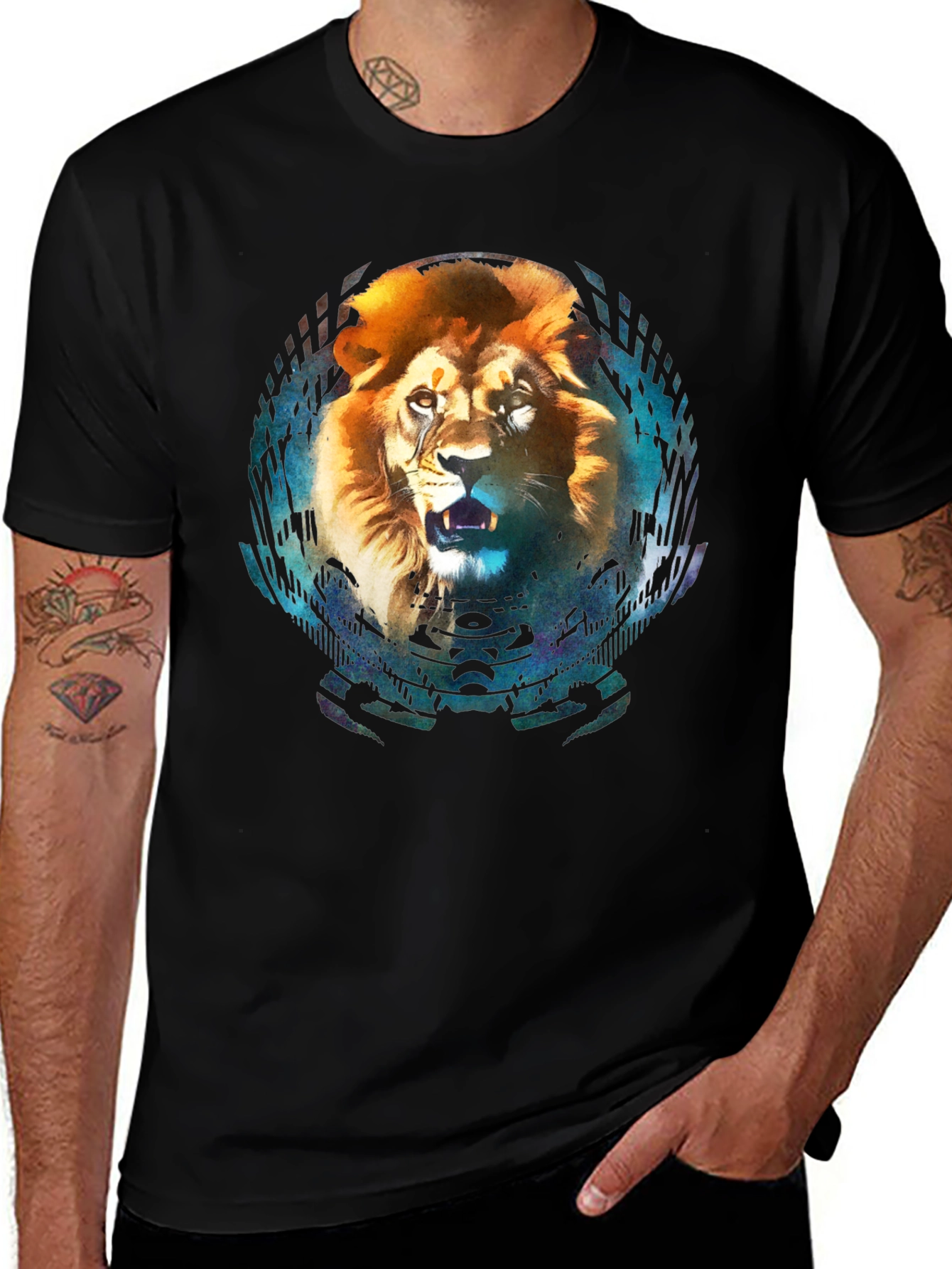 Variant 14 of Lion Graphic Tee - Men's Black Cotton T-Shirt