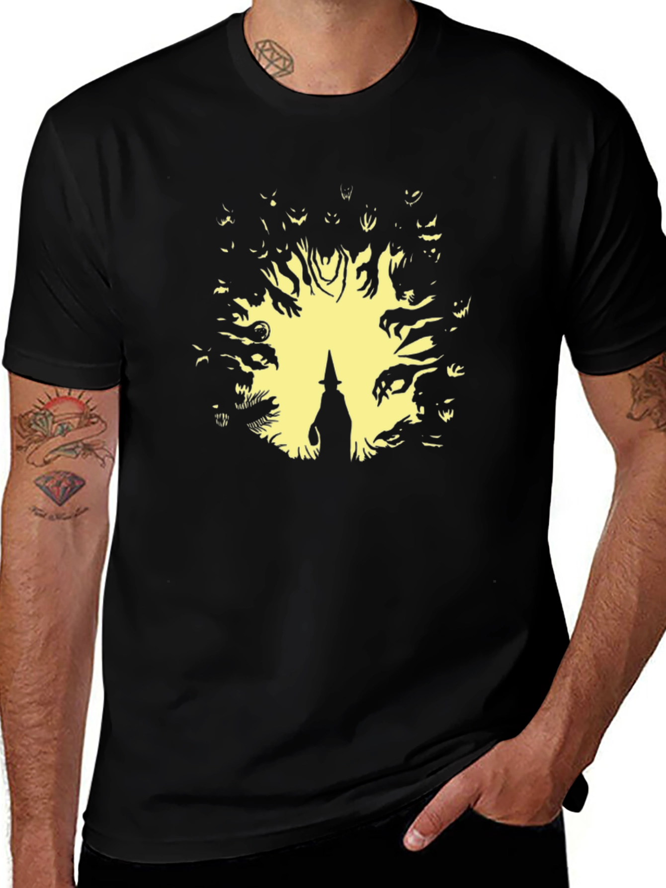 Variant 3 of Halloween Witch Graphic Tee - Men's Black T-Shirt