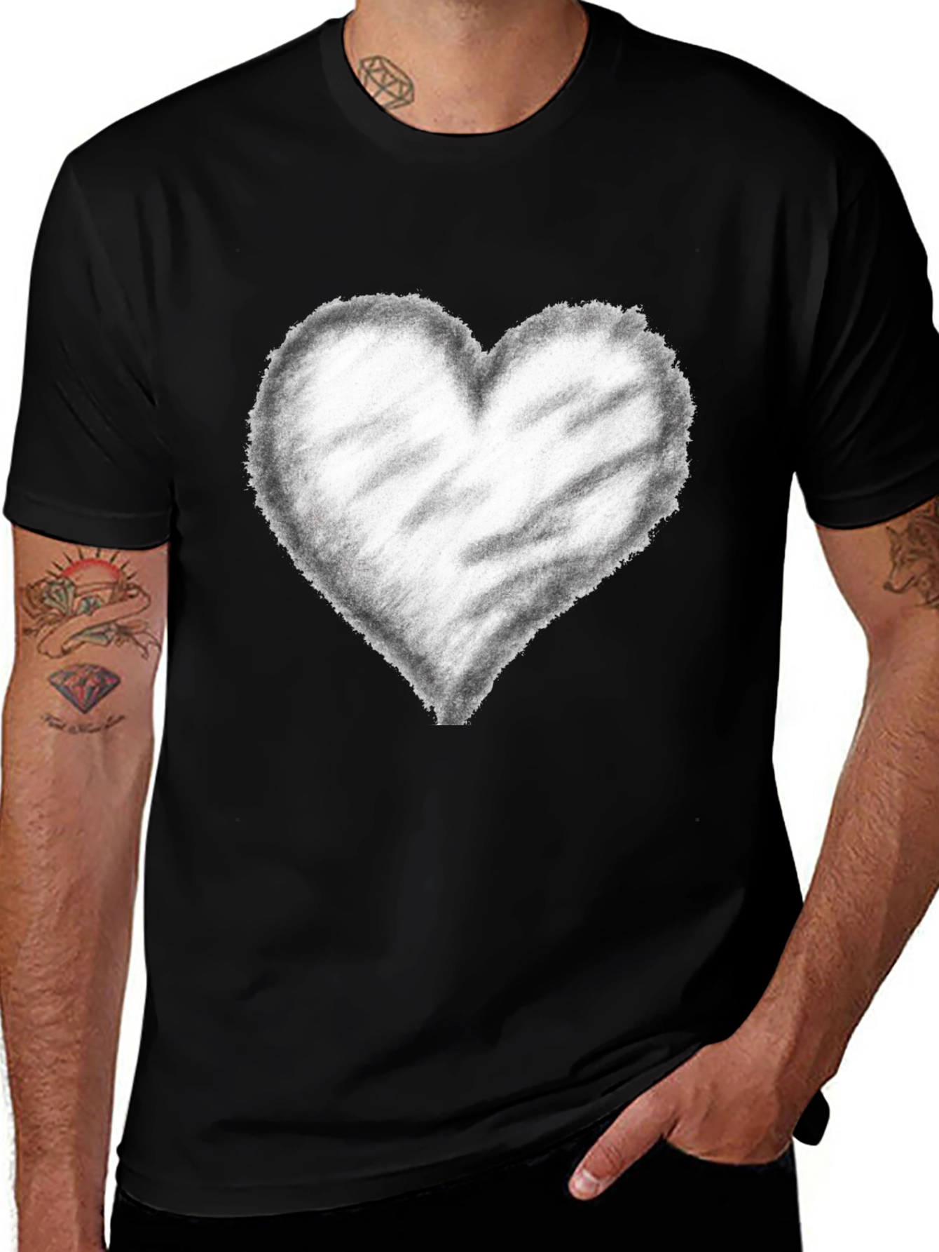 Variant 10 of Heart Graphic Black T-Shirt, Casual Wear