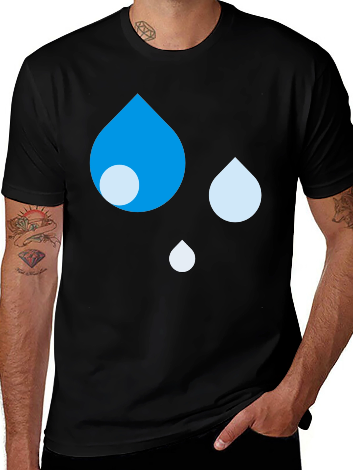 Variant 27 of Blue Raindrop Graphic Black T-Shirt