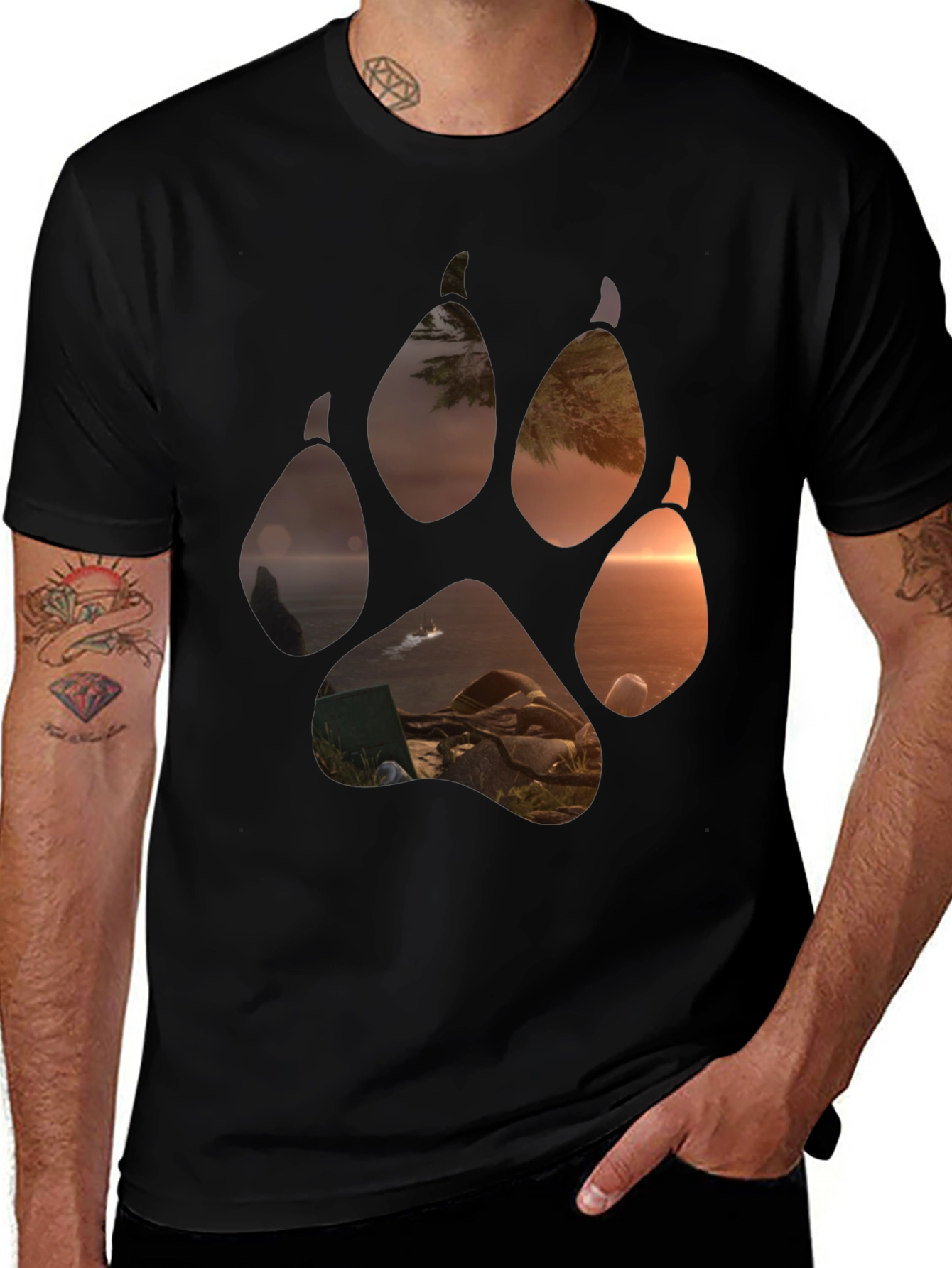 Variant 24 of Nature Wolf Paw Print Graphic T-Shirt - Stylish Comfort