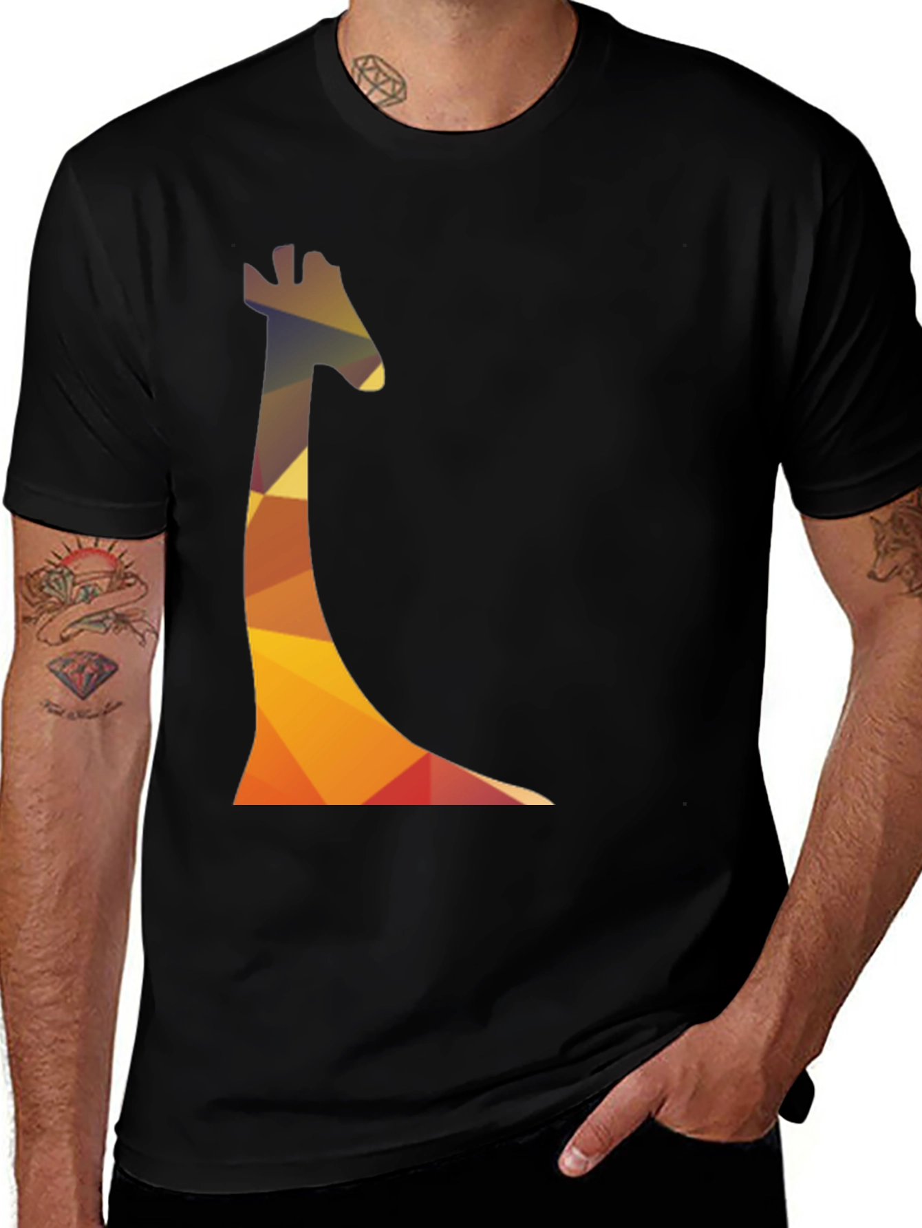 Variant 17 of Geometric Giraffe Print Men's T-Shirt - Casual Wear