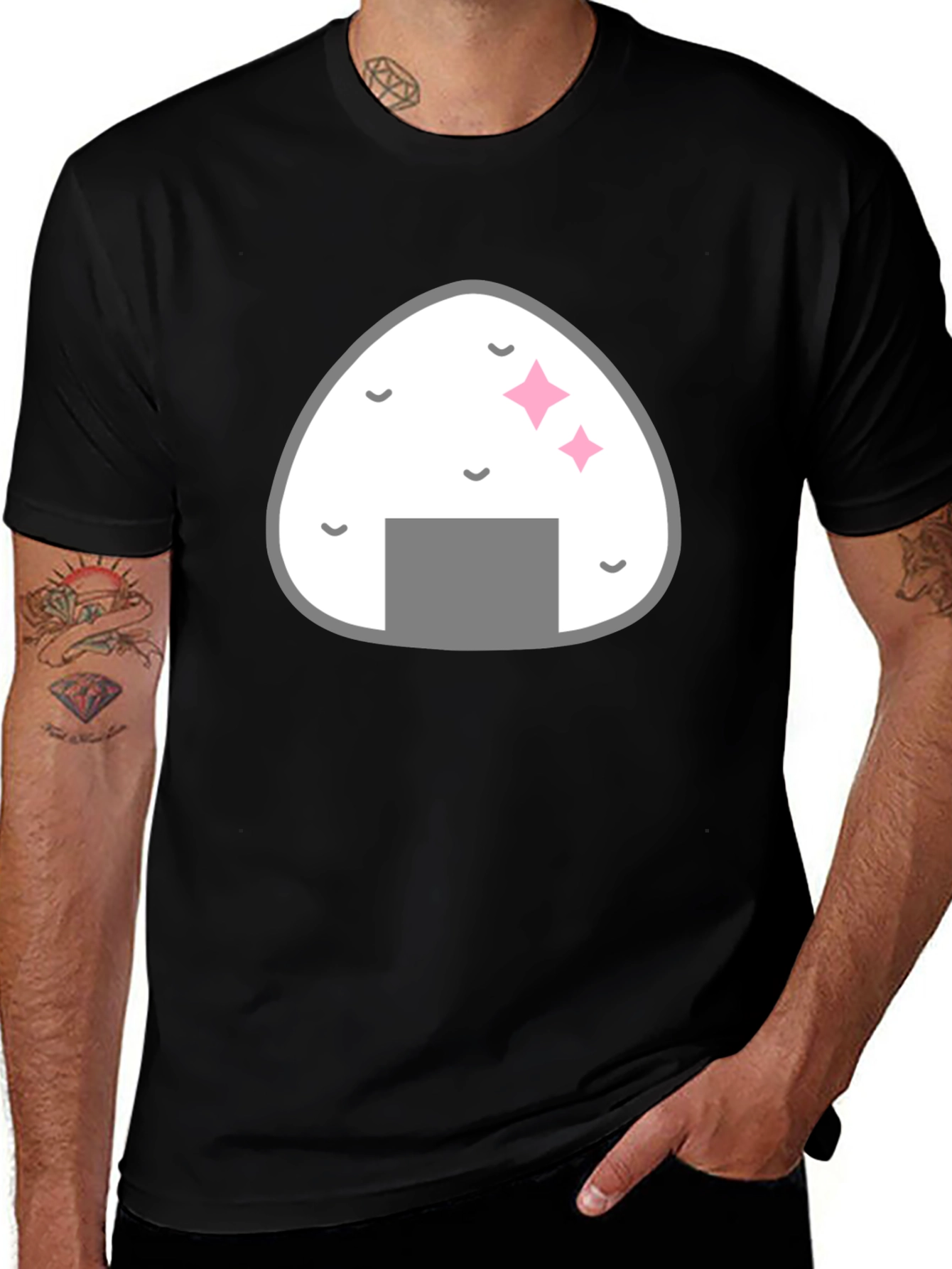 Onigiri Graphic Black T-Shirt - Foodie Fashion