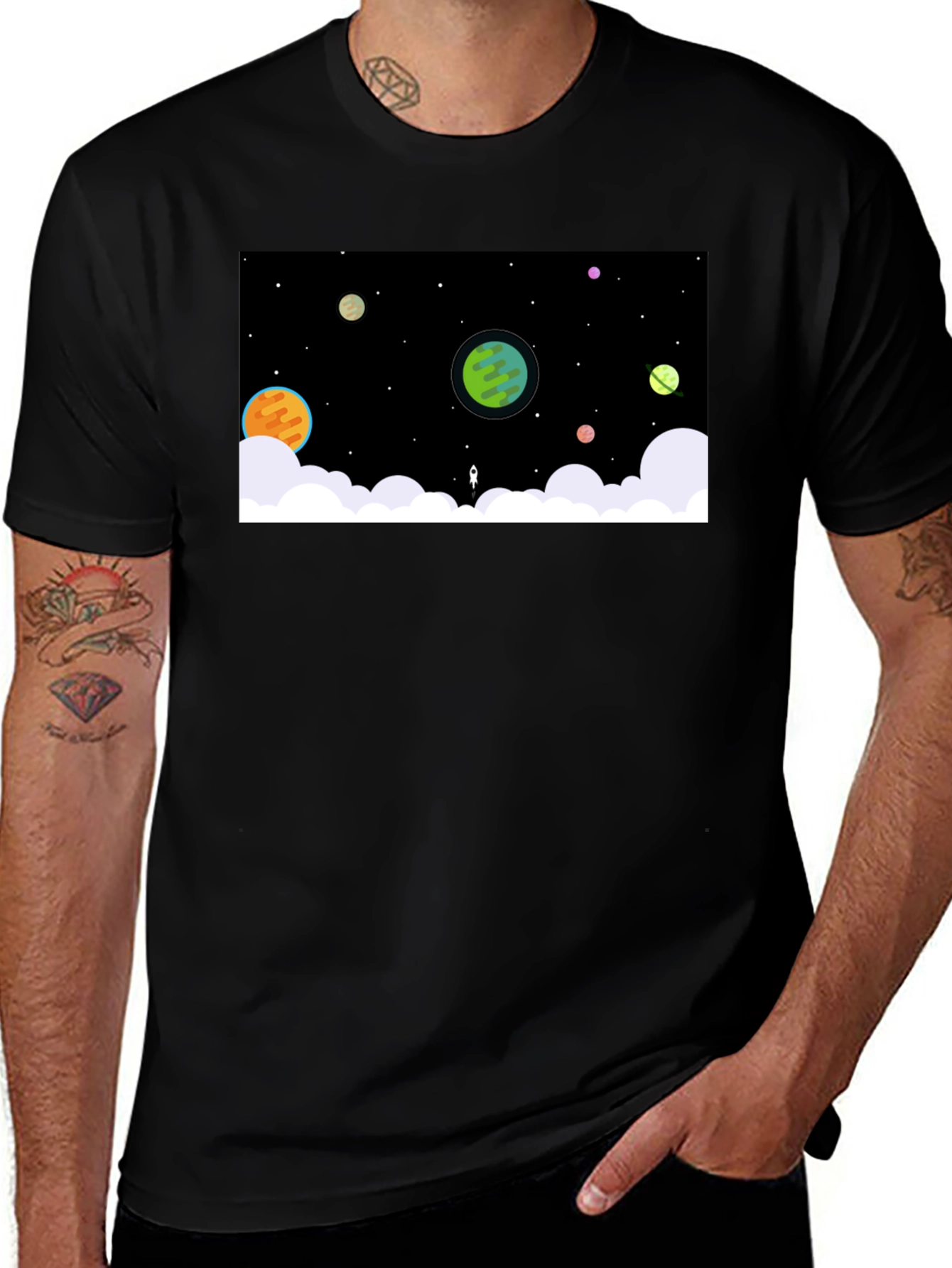 Variant 16 of Cosmic Dreamer Black T-Shirt - Space Scene