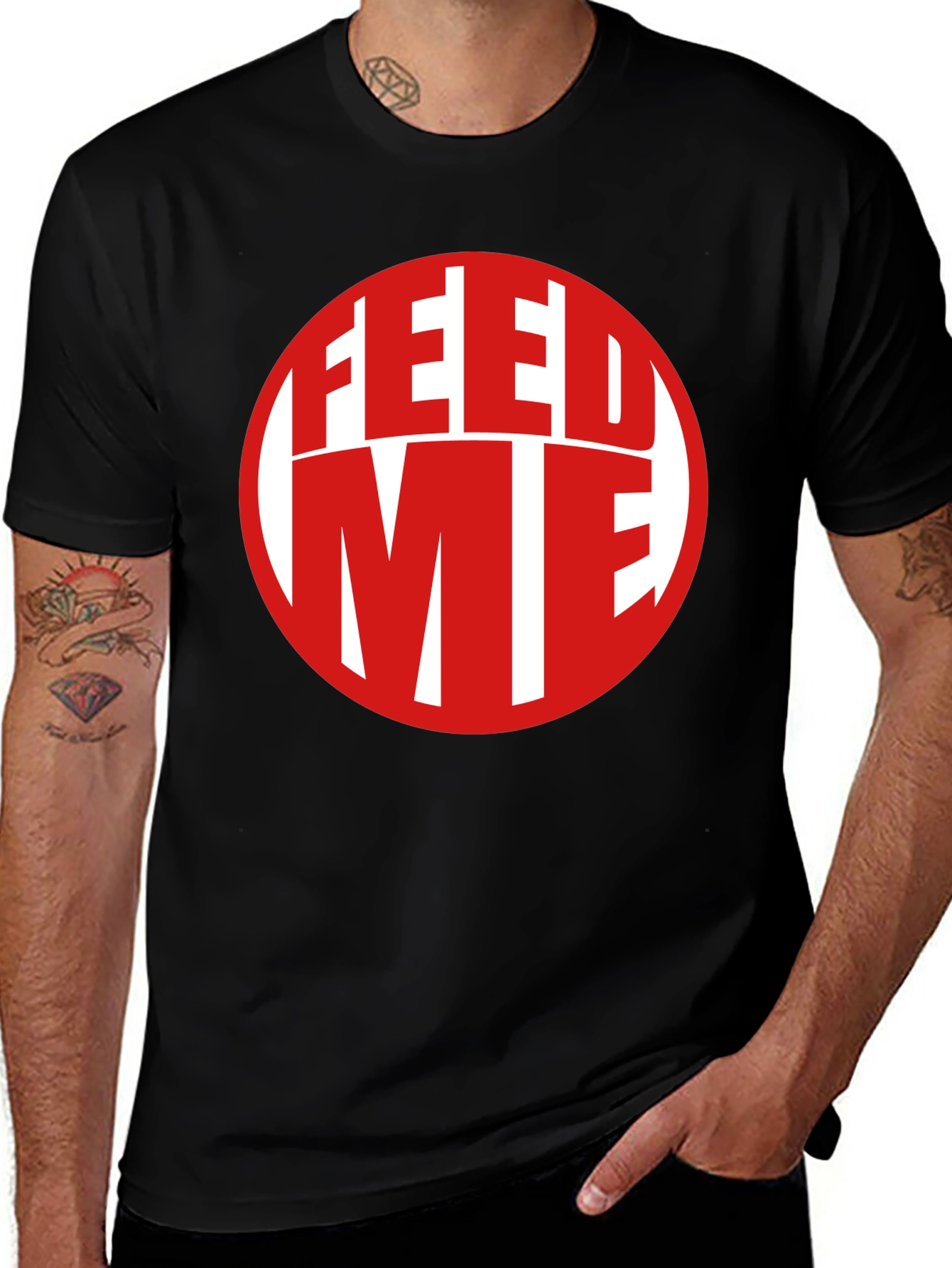 Black Feed Me Graphic Print T-Shirt main image