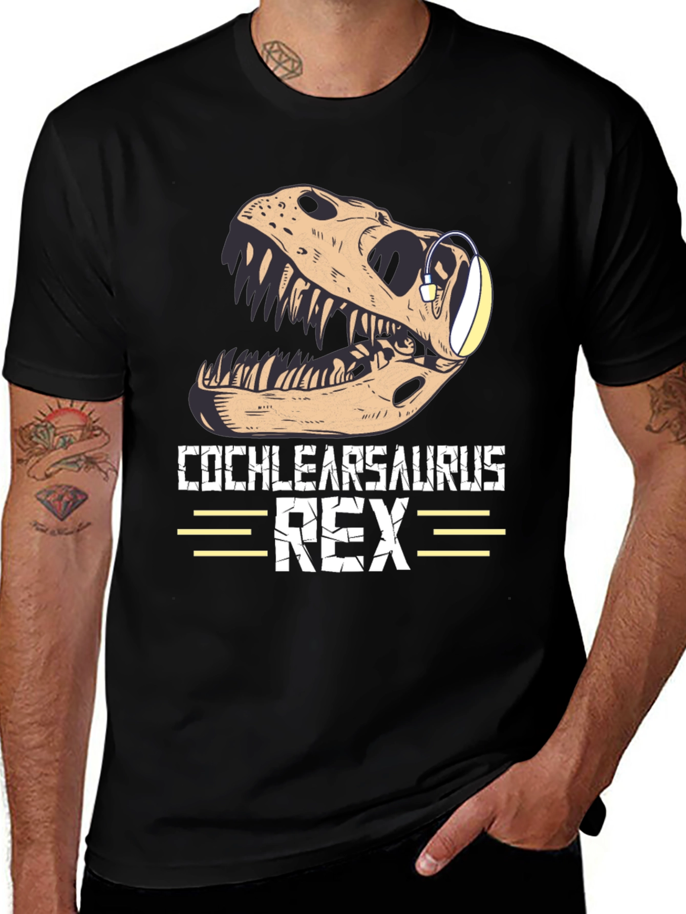 Cochlearsaurus Rex T-Shirt - Dinosaur Skull Hearing Aid Tee