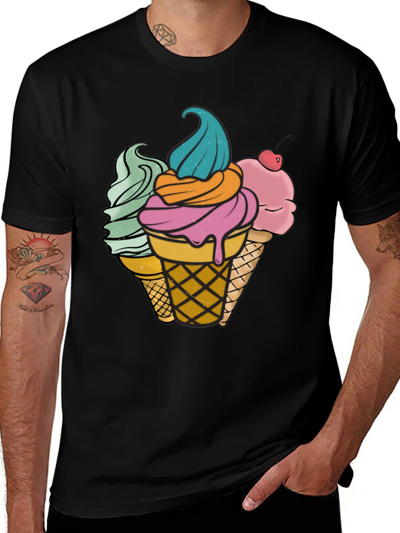Variant 4 of Fun Ice Cream Cone Graphic Tee - Black