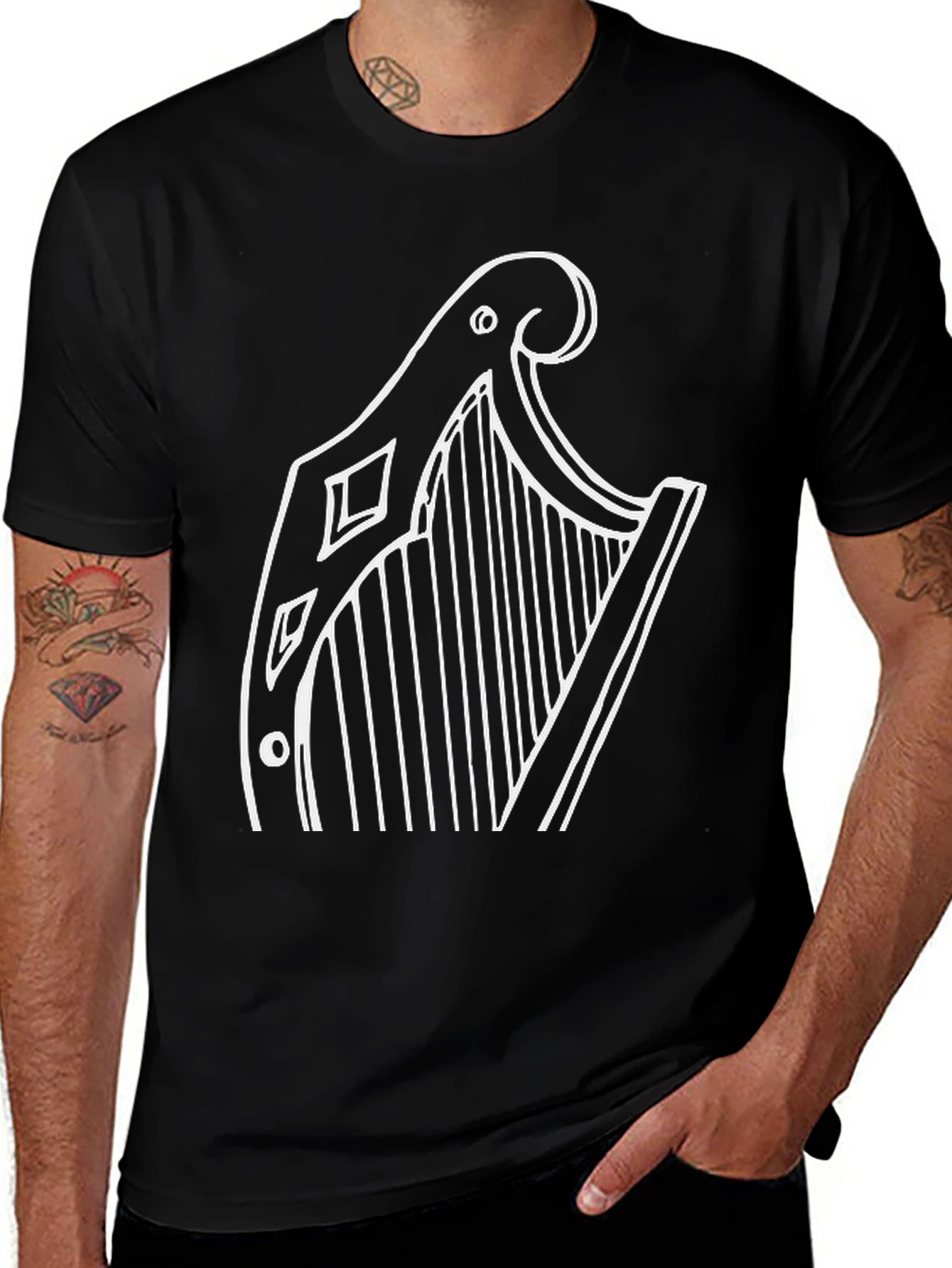 Variant 21 of Irish Harp Graphic Tee - Black
