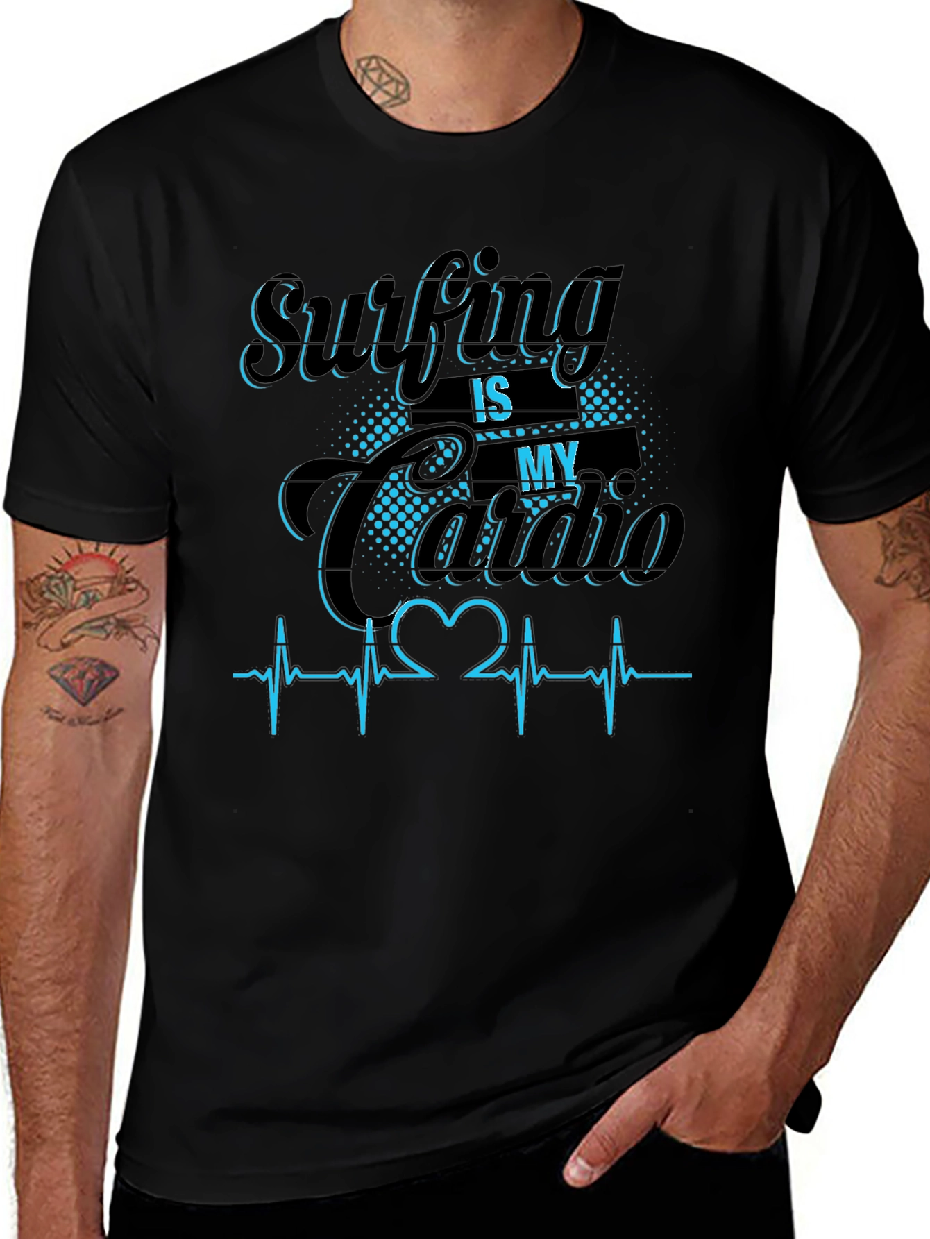 Variant 19 of Surfing Is My Cardio Graphic Tee - Black