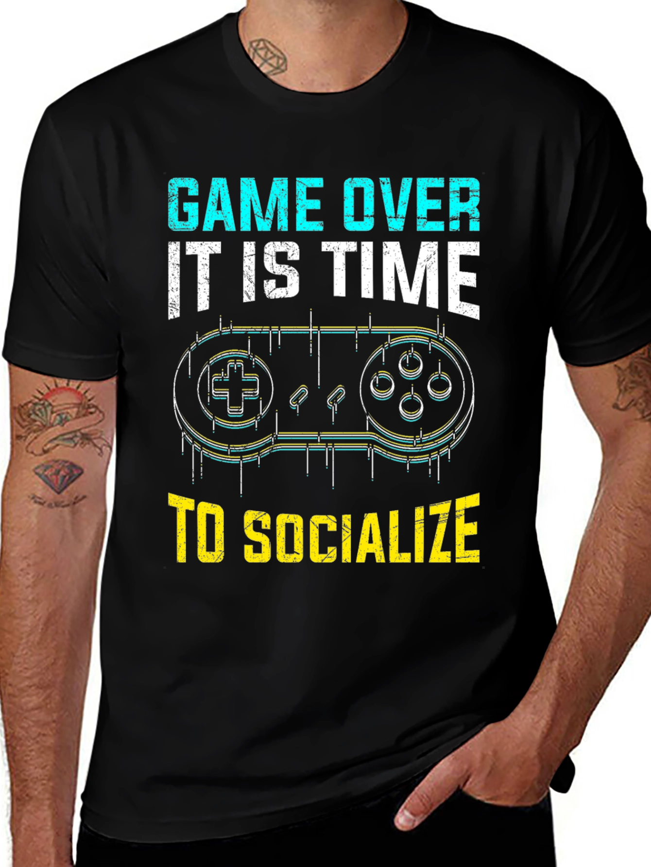 Variant 22 of Game Over Socialize Black Graphic Tee