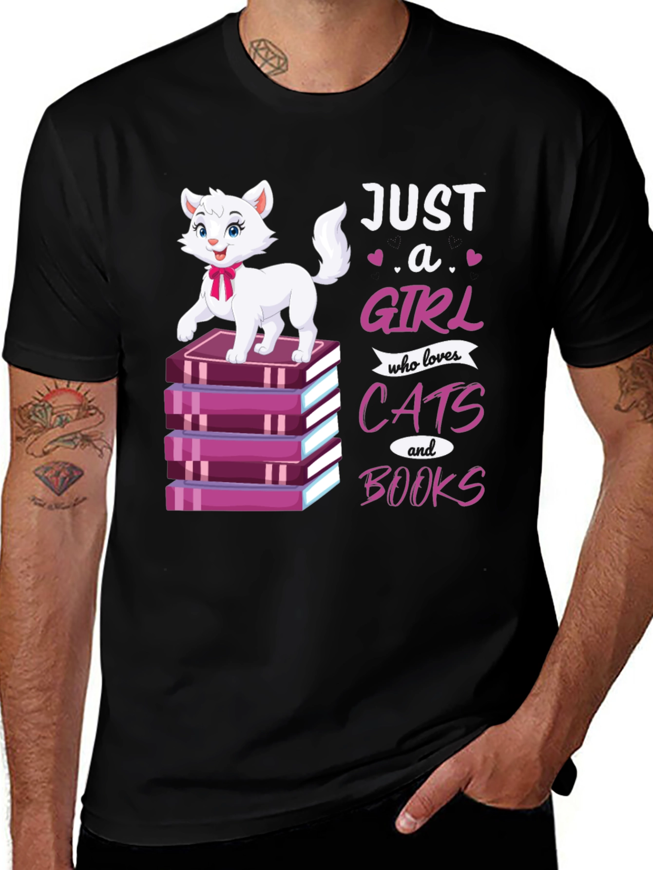 Variant 3 of Cat & Books T-Shirt - Just a Girl Who Loves Cats
