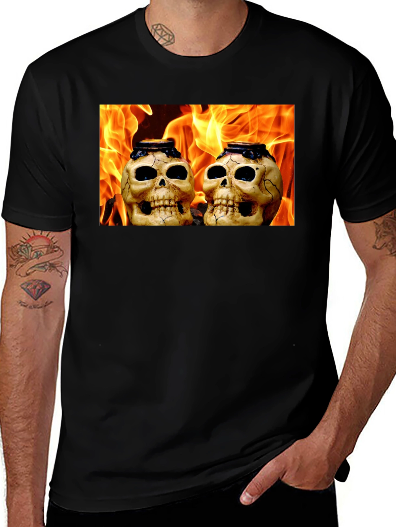 Variant 23 of Skull & Flames Graphic Tee - Men's Black T-Shirt