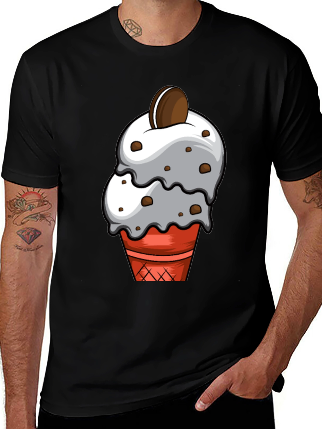Variant 9 of Ice Cream Cone Graphic Tee - Black Cotton T-Shirt
