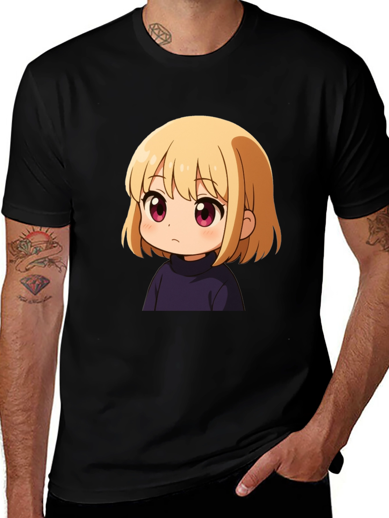 Variant 8 of Anime Girl Graphic Print Black T-Shirt