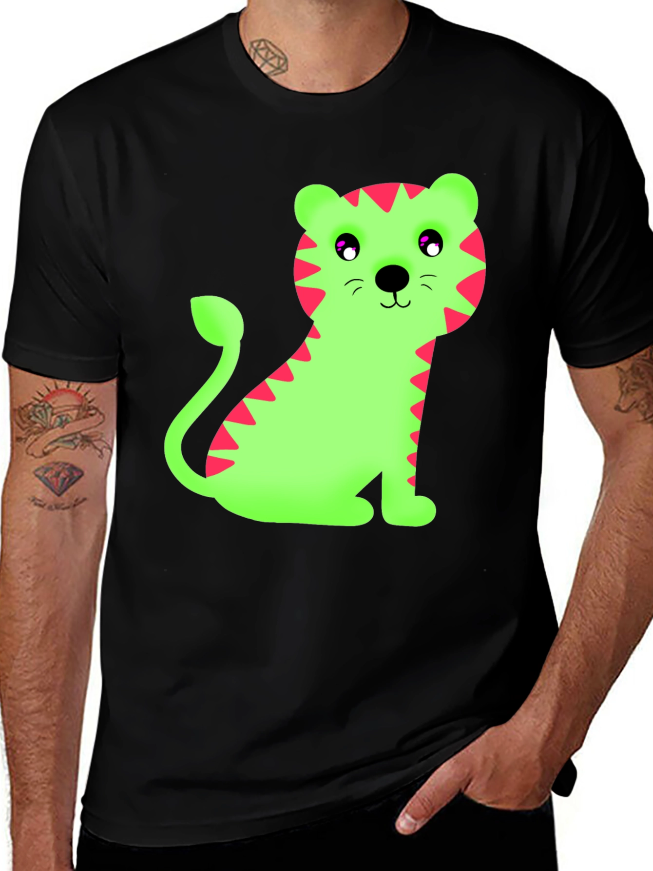 Variant 11 of Cartoon Tiger Graphic Tee - Fun Black T-Shirt